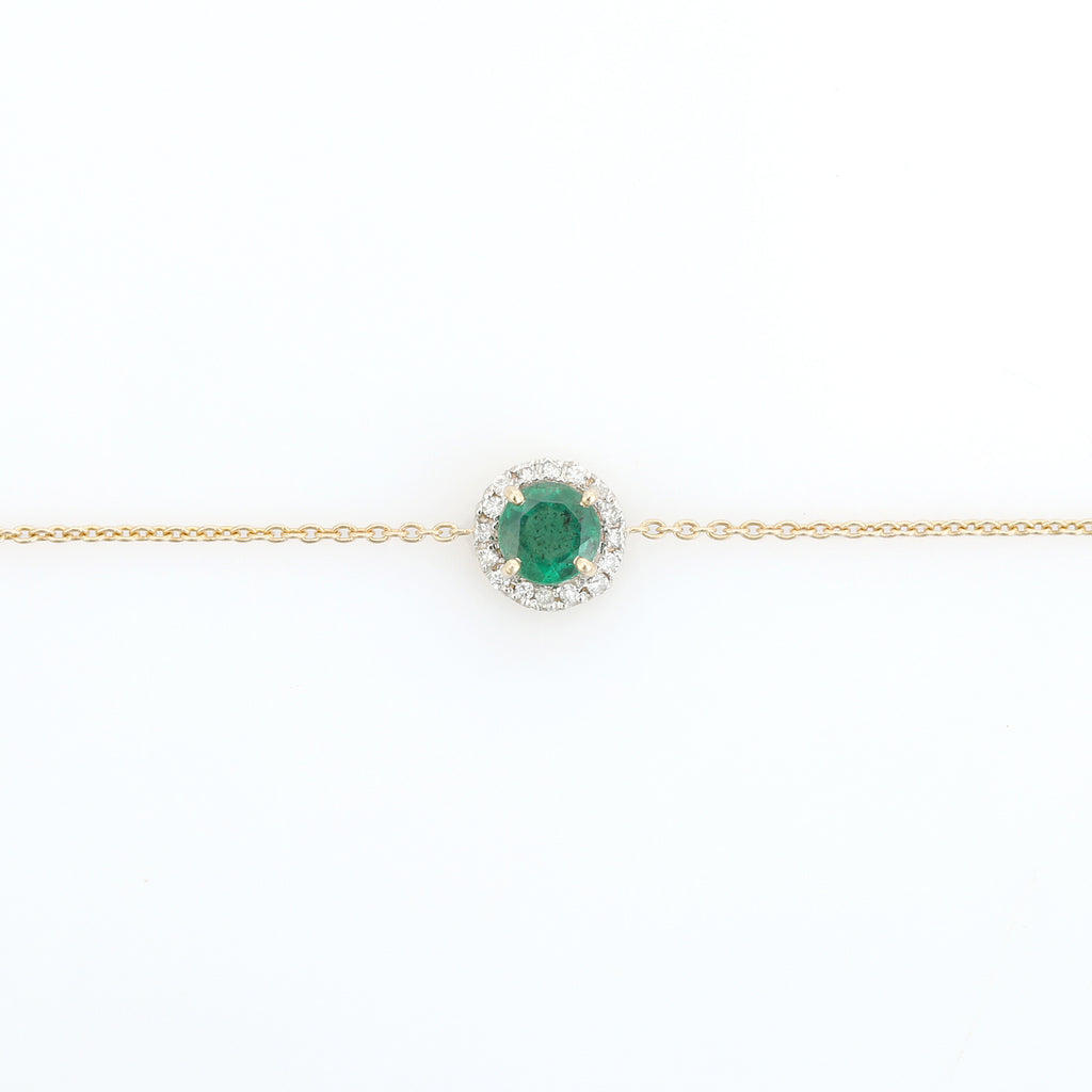14K Modern Round Emerald Bracelet with Halo Diamonds Image