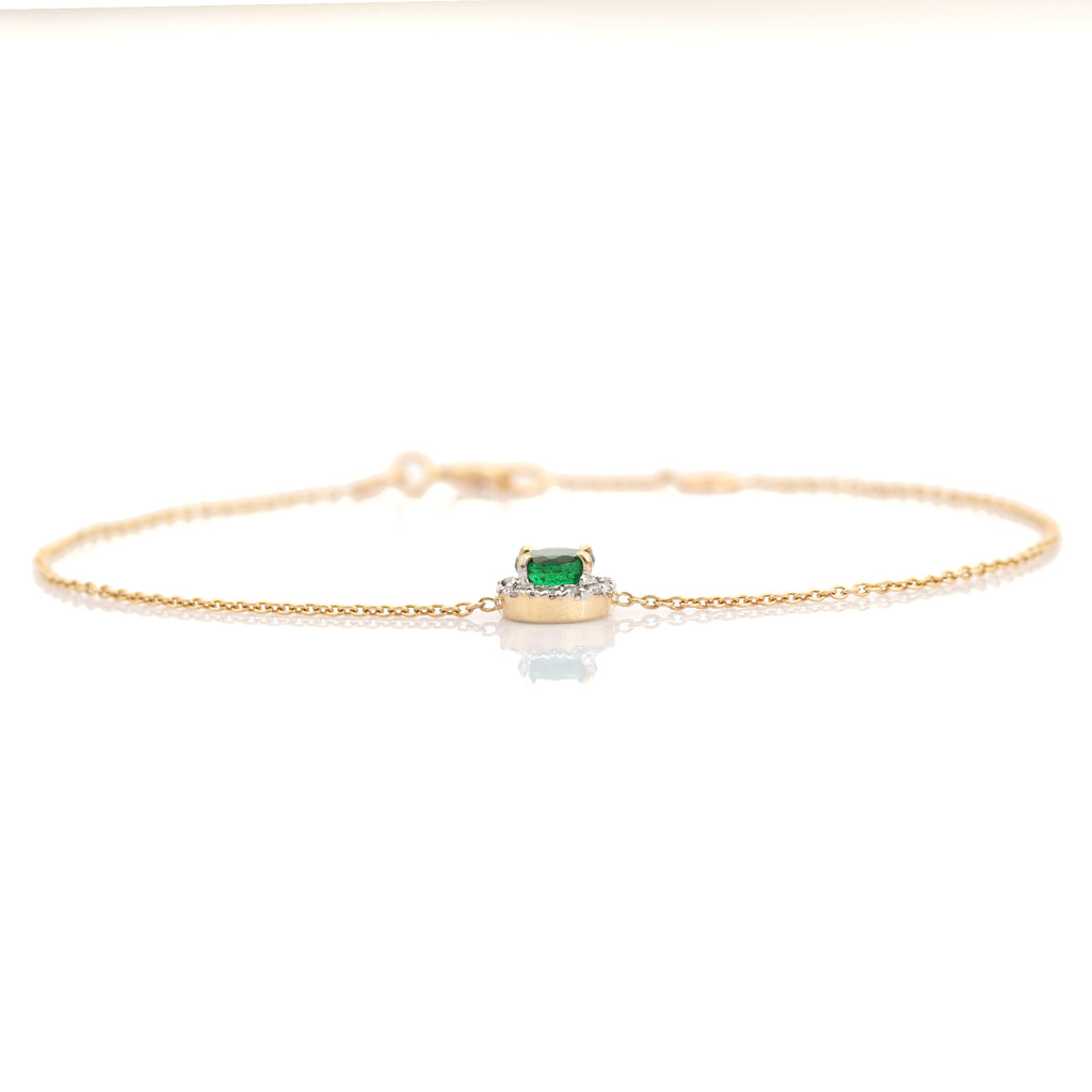 14K Modern Round Emerald Bracelet with Halo Diamonds Image