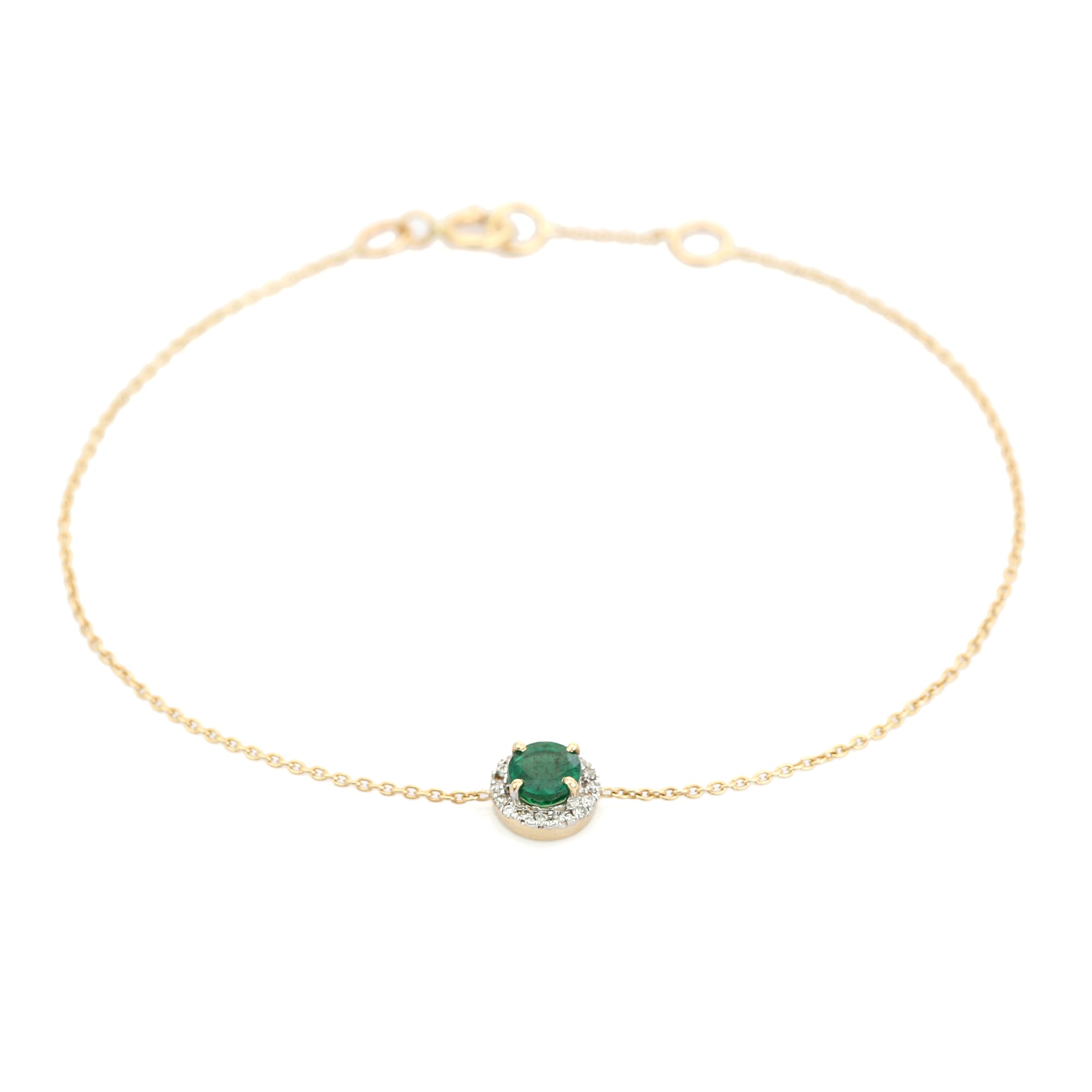14K Modern Round Emerald Bracelet with Halo Diamonds