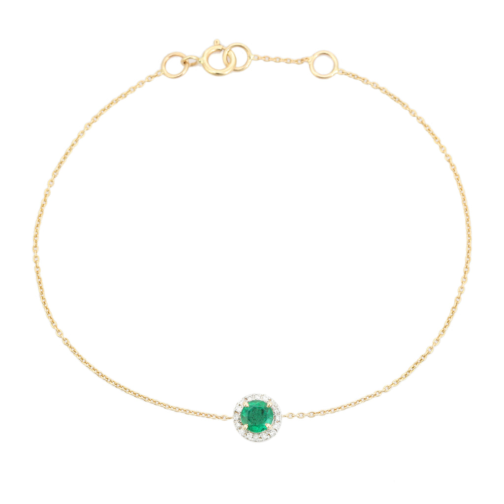 14K Modern Round Emerald Bracelet with Halo Diamonds Image