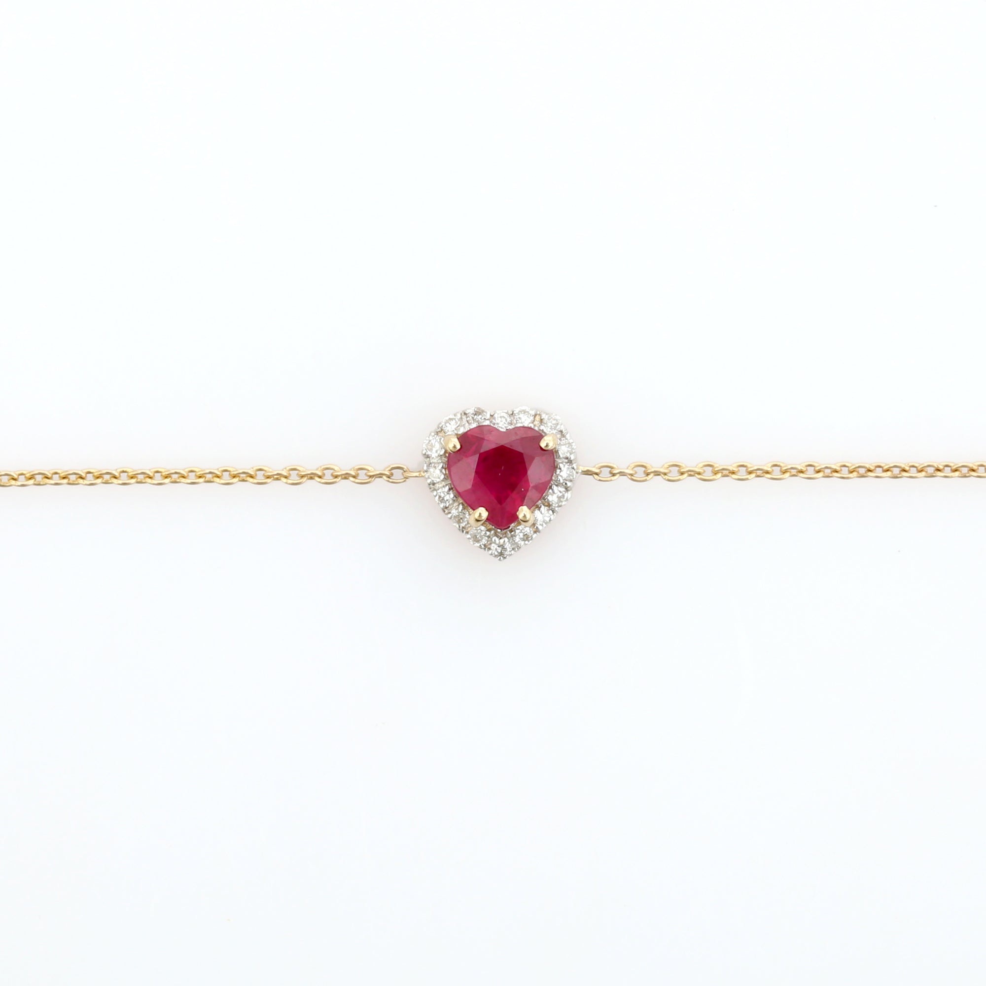14K Timeless Heart Ruby Halo Diamond Bracelet For Christmas