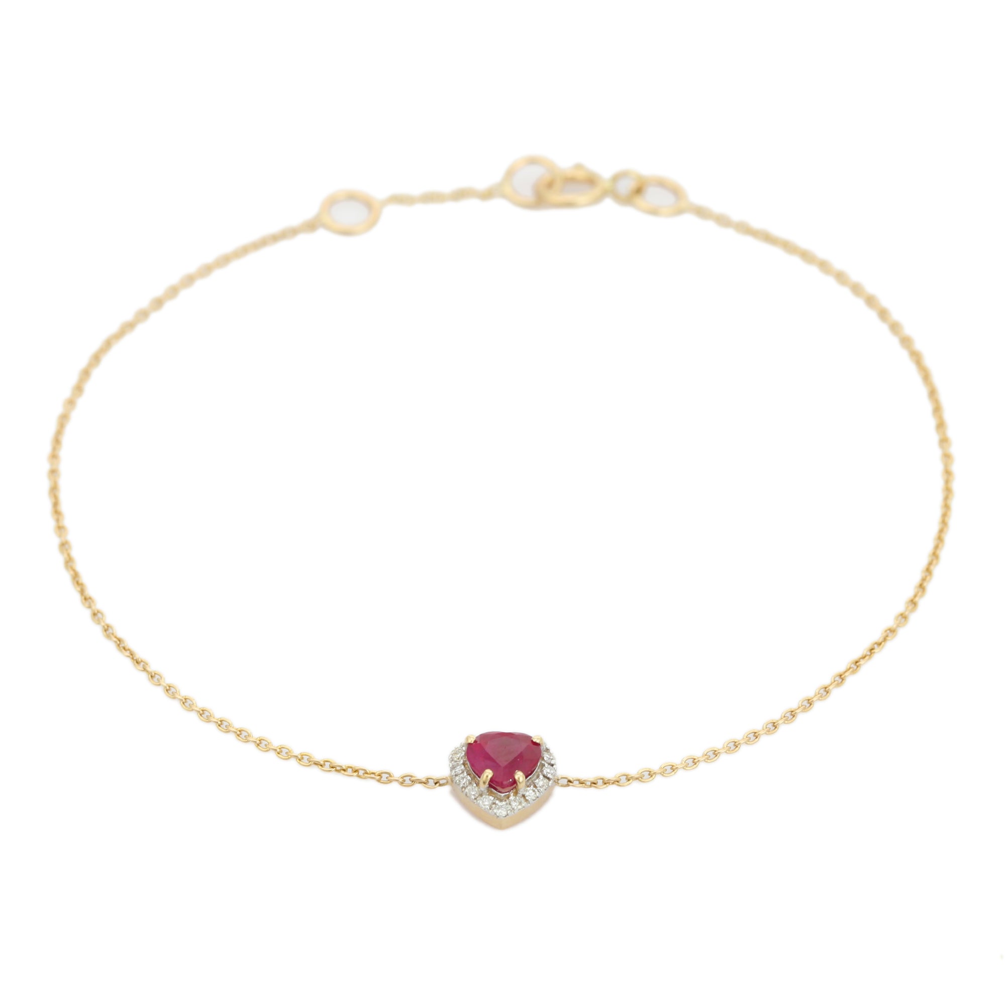 14K Timeless Heart Ruby Halo Diamond Bracelet For Christmas