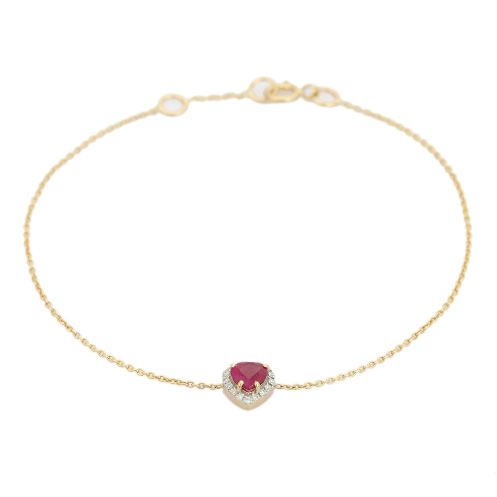 14K Timeless Heart Ruby Halo Diamond Bracelet For Christmas Image