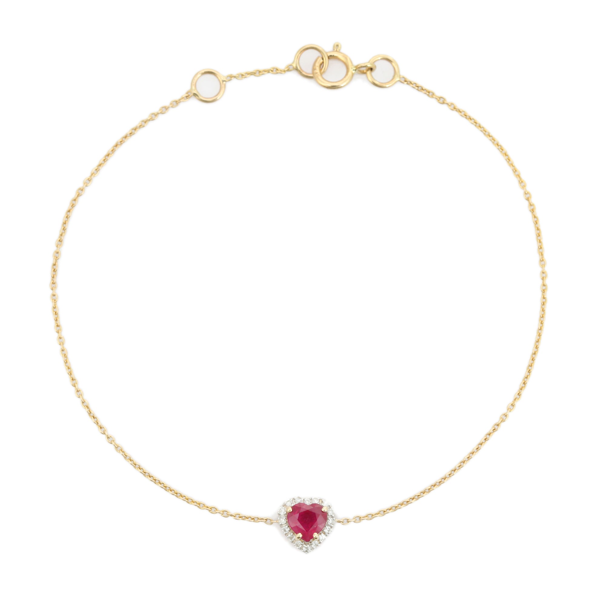 14K Timeless Heart Ruby Halo Diamond Bracelet For Christmas