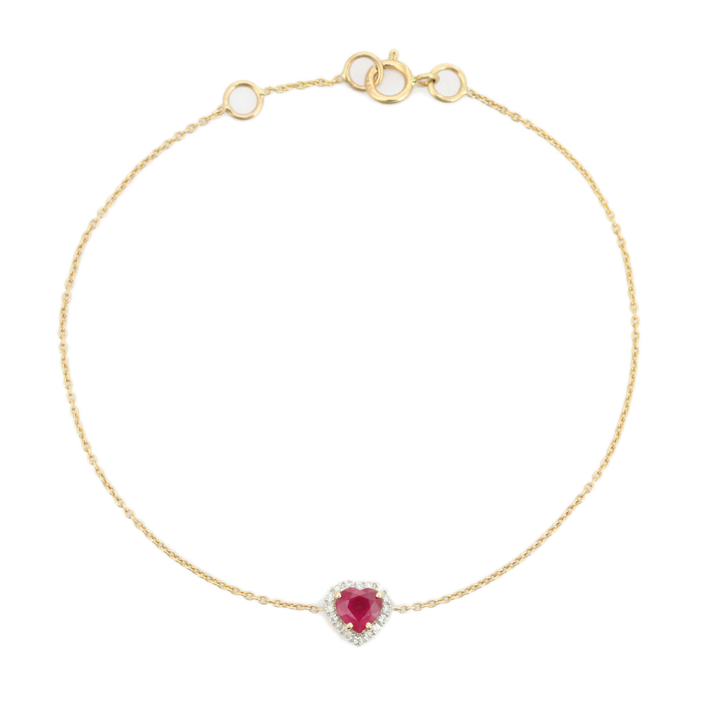 14K Timeless Heart Ruby Halo Diamond Bracelet For Christmas Image