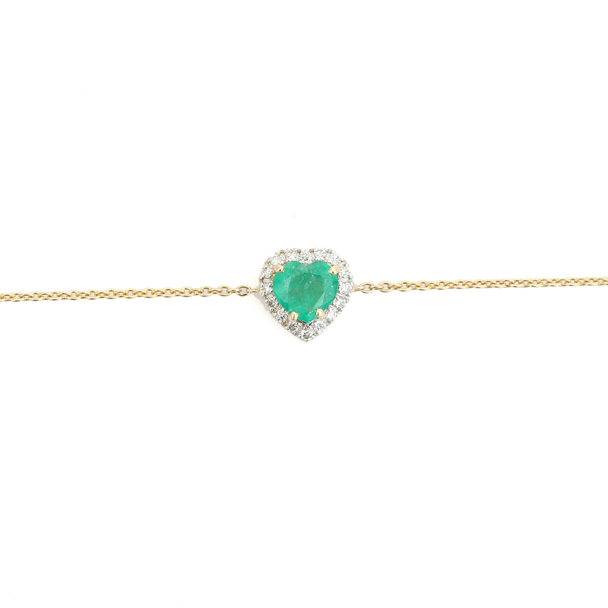 14K Classic Emerald Halo Diamond Heart Bracelet