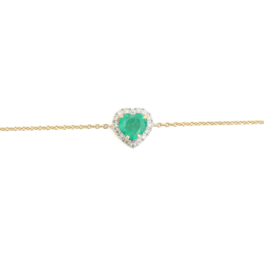 14K Classic Emerald Halo Diamond Heart Bracelet Image