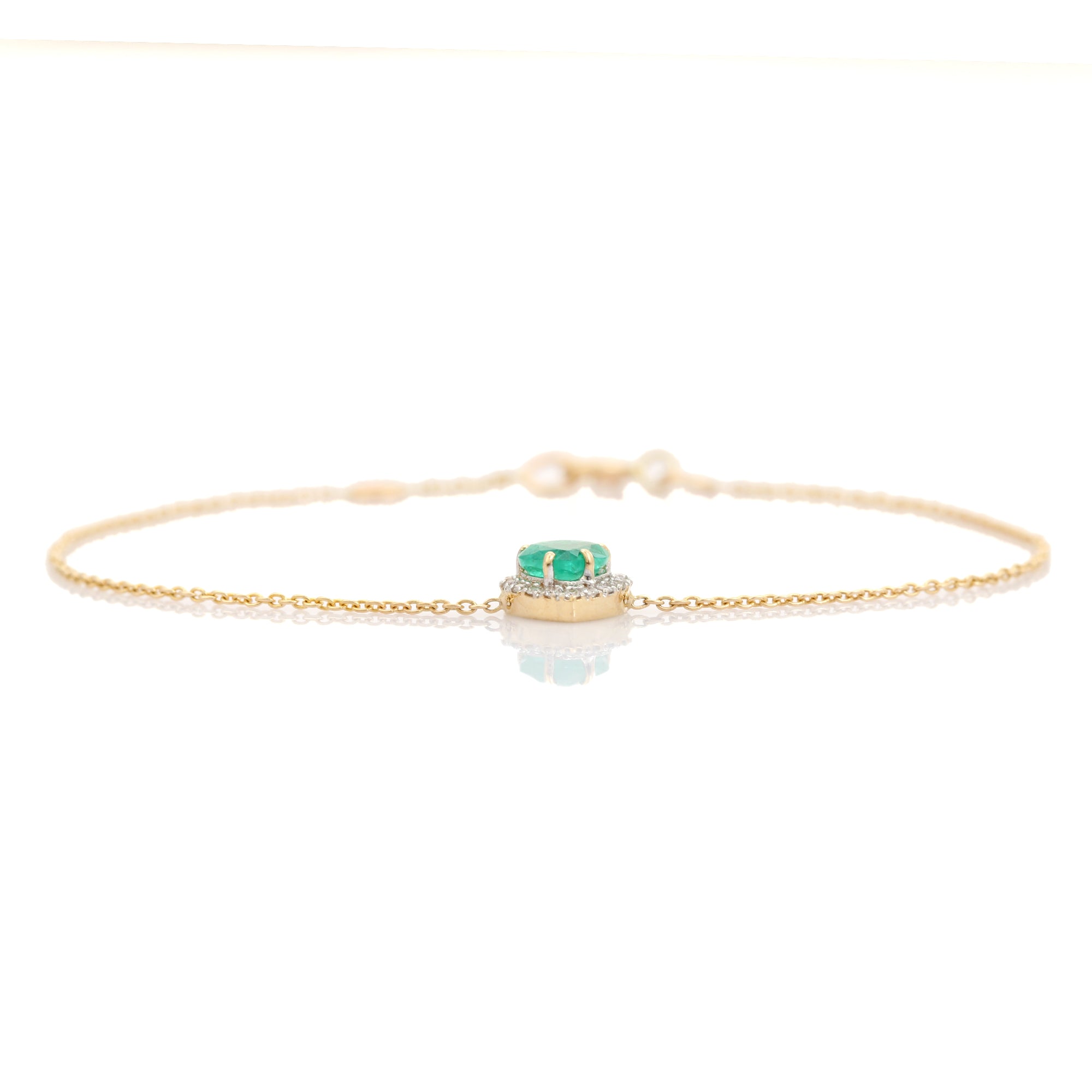 14K Classic Emerald Halo Diamond Heart Bracelet
