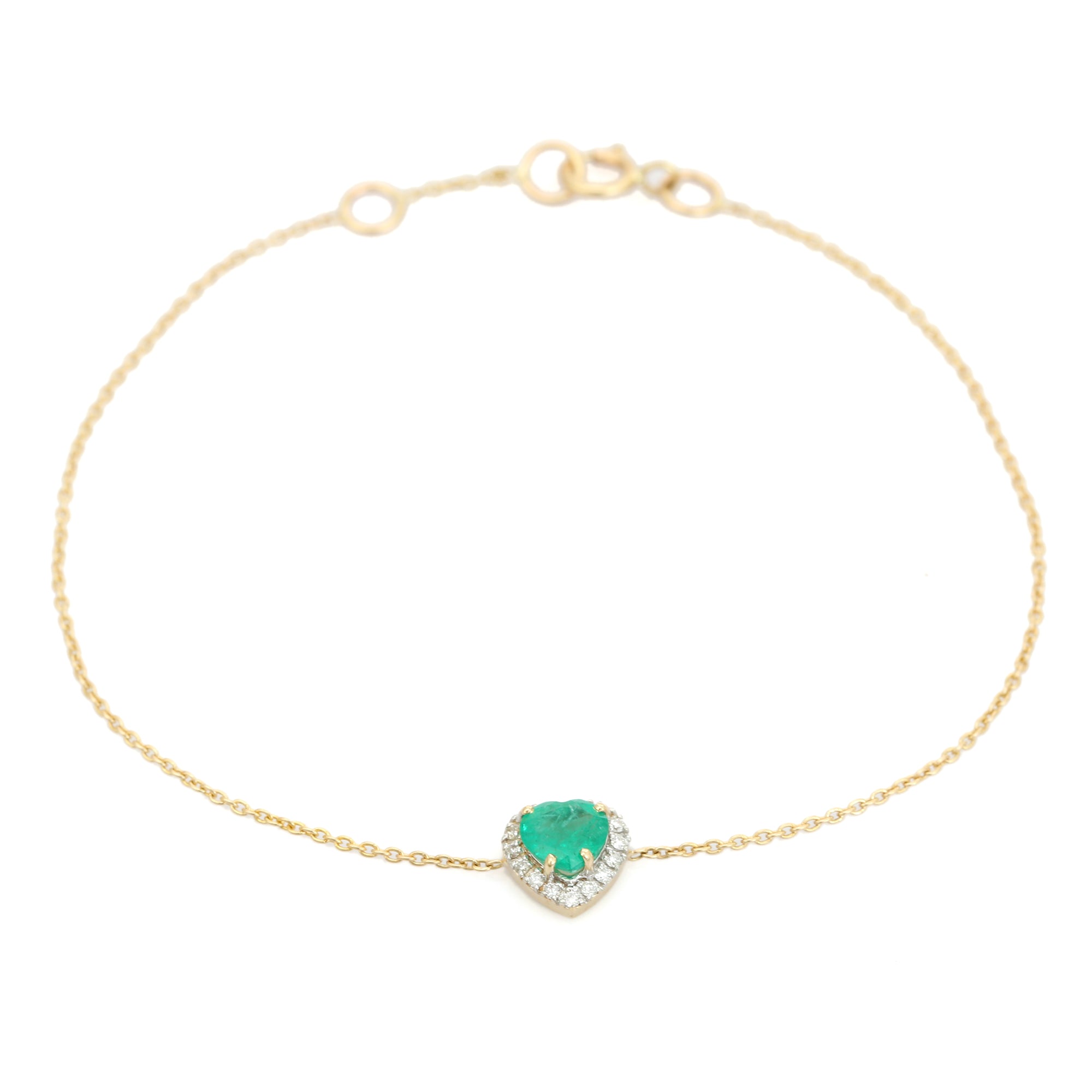 14K Classic Emerald Halo Diamond Heart Bracelet