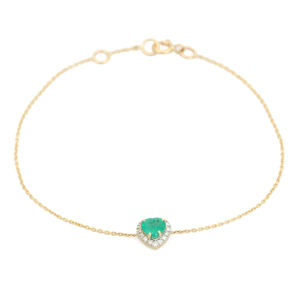 14K Classic Emerald Halo Diamond Heart Bracelet Image