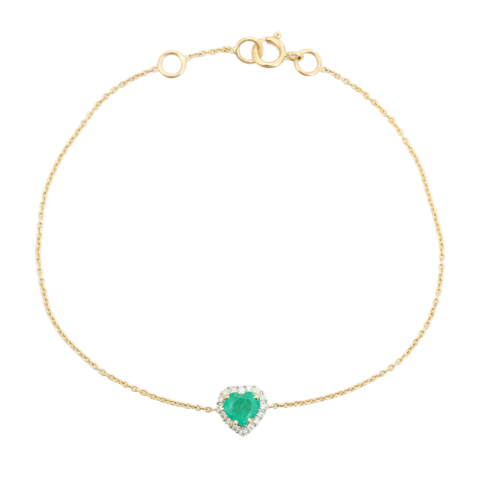 14K Classic Emerald Halo Diamond Heart Bracelet