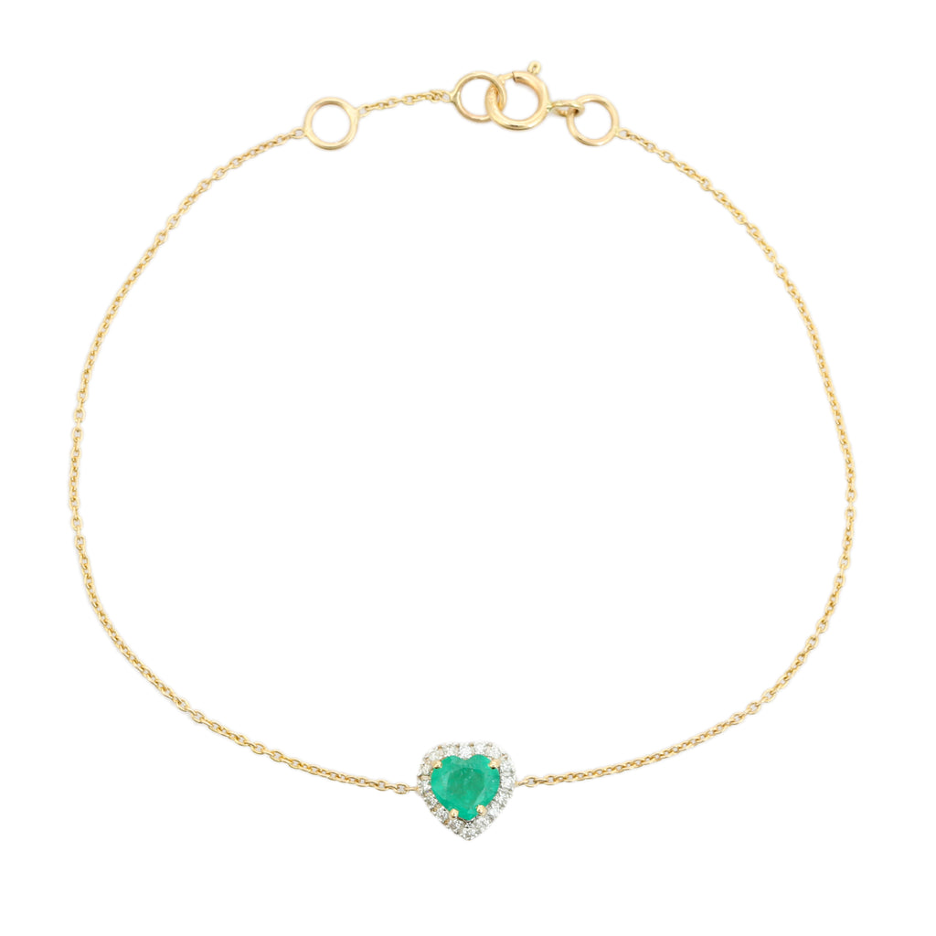 14K Classic Emerald Halo Diamond Heart Bracelet Image