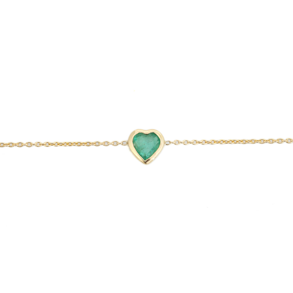 14K Bezel Set Emerald Heart Bracelet For Her Image