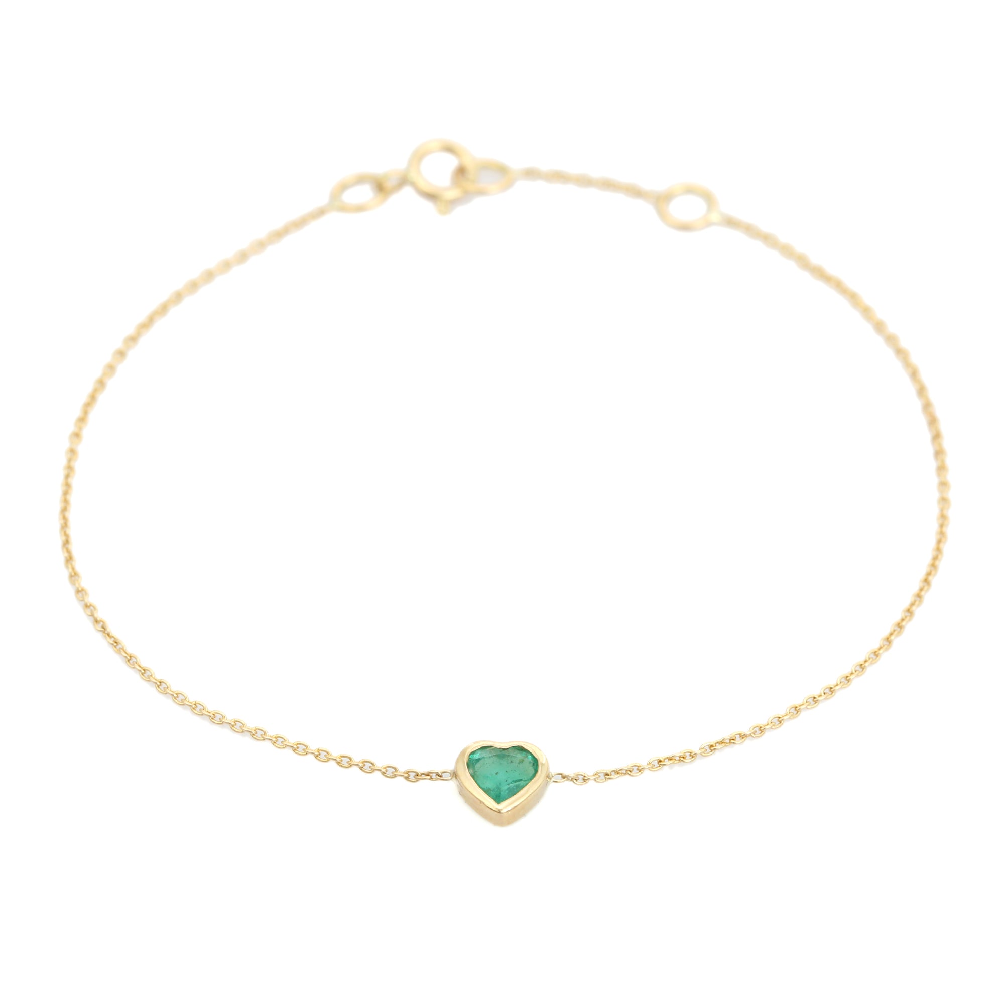 14K Bezel Set Emerald Heart Bracelet For Her