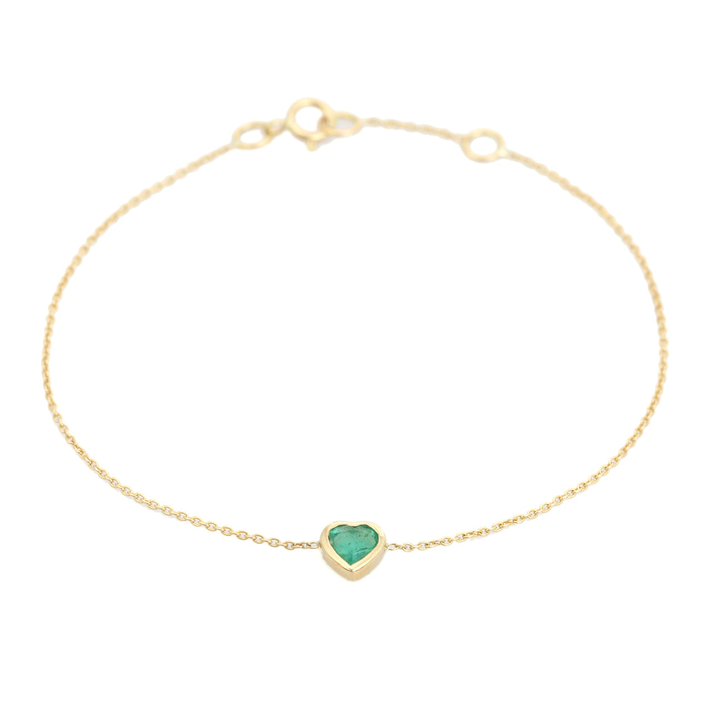 14K Bezel Set Emerald Heart Bracelet For Her Image