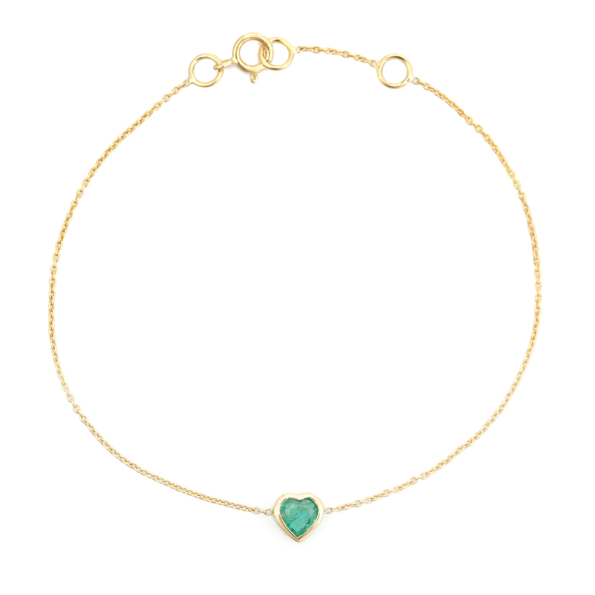 14K Bezel Set Emerald Heart Bracelet For Her