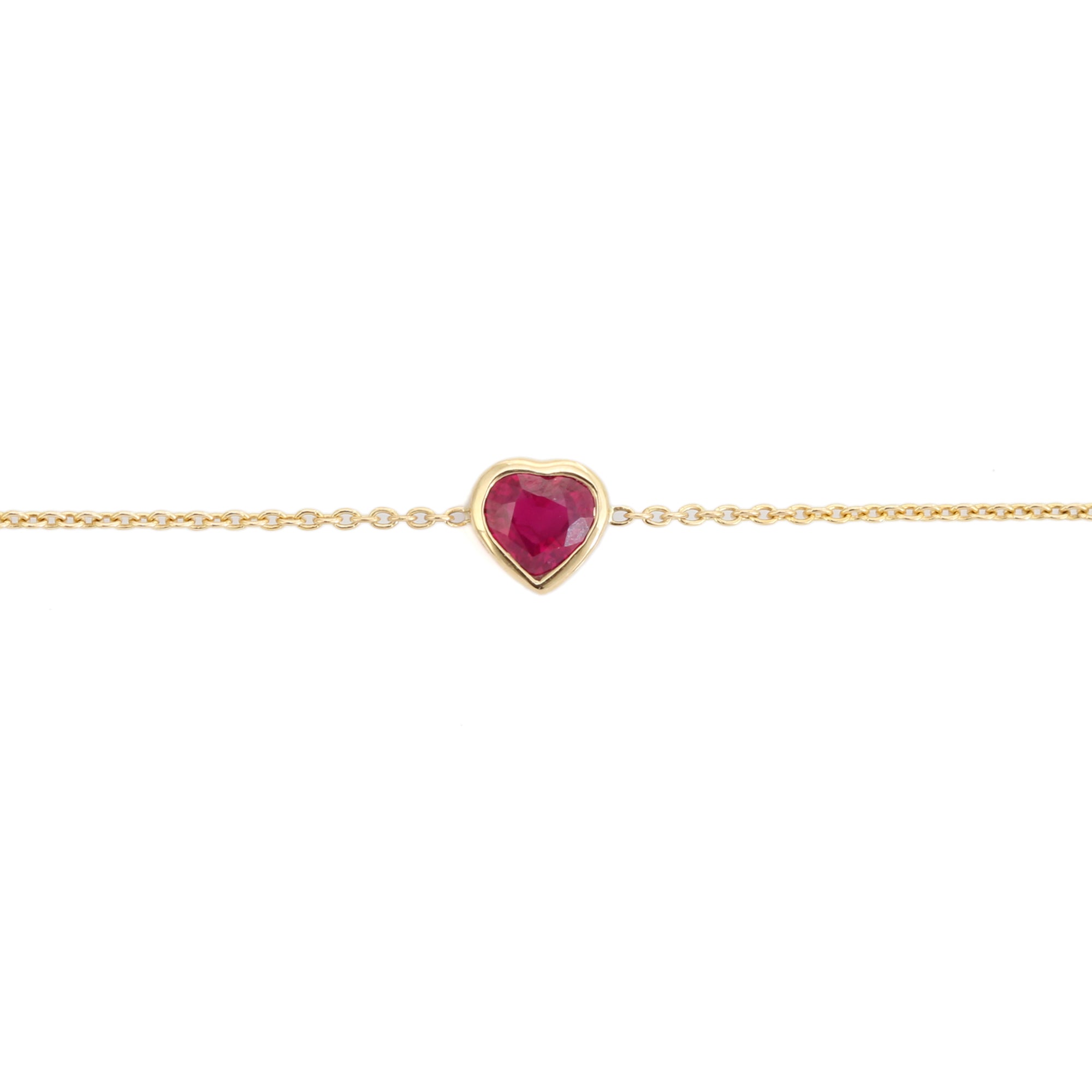 14K Heart Ruby Chain Bracelet For Love