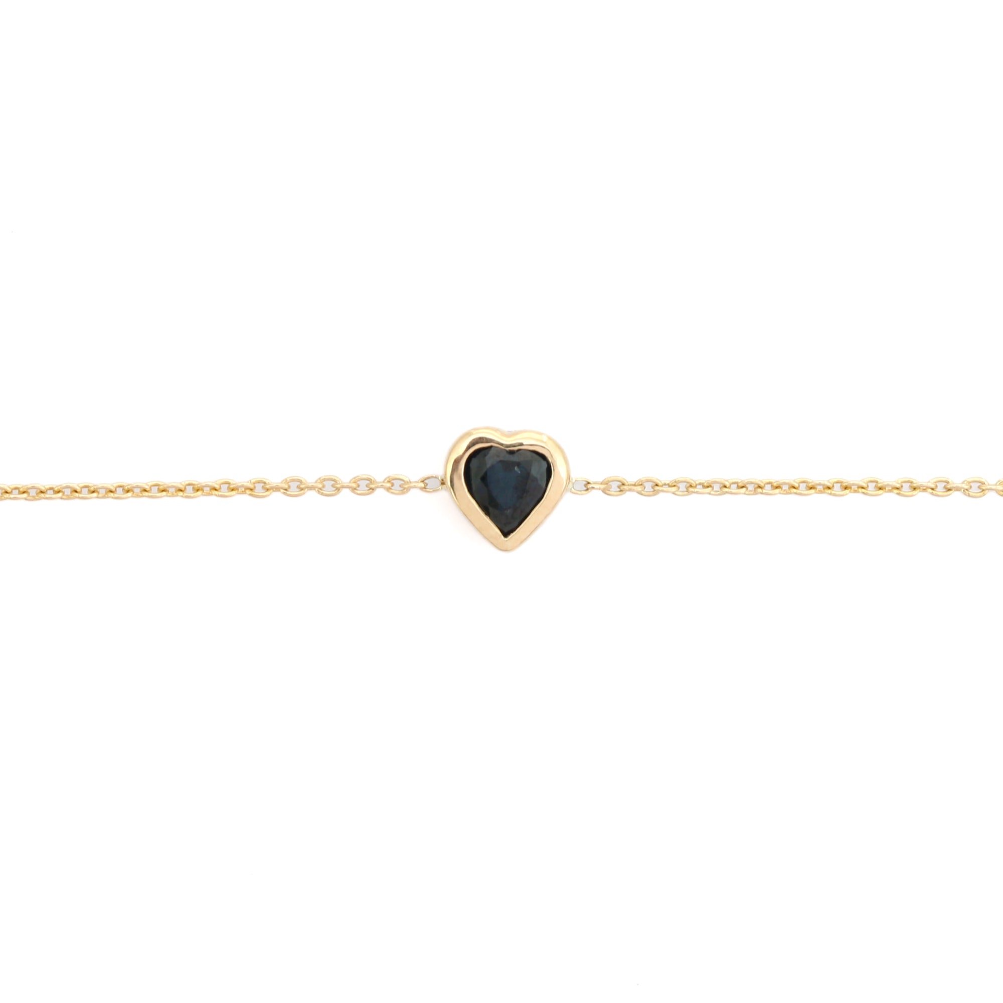 14K Deep Blue Sapphire Heart Chain Bracelet