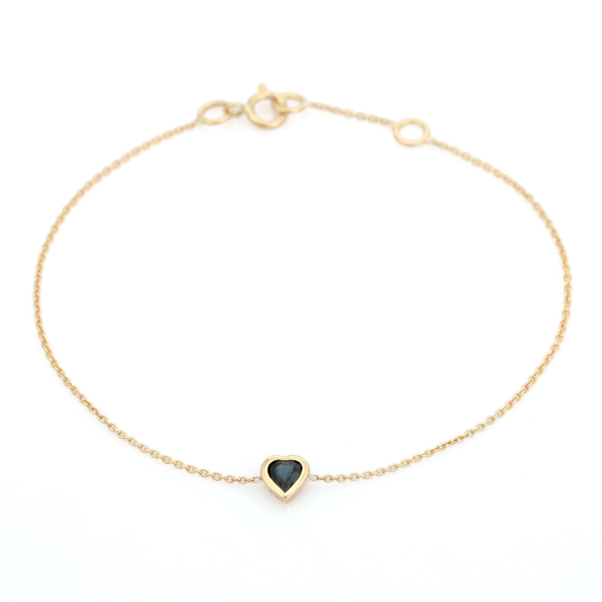 14K Deep Blue Sapphire Heart Chain Bracelet
