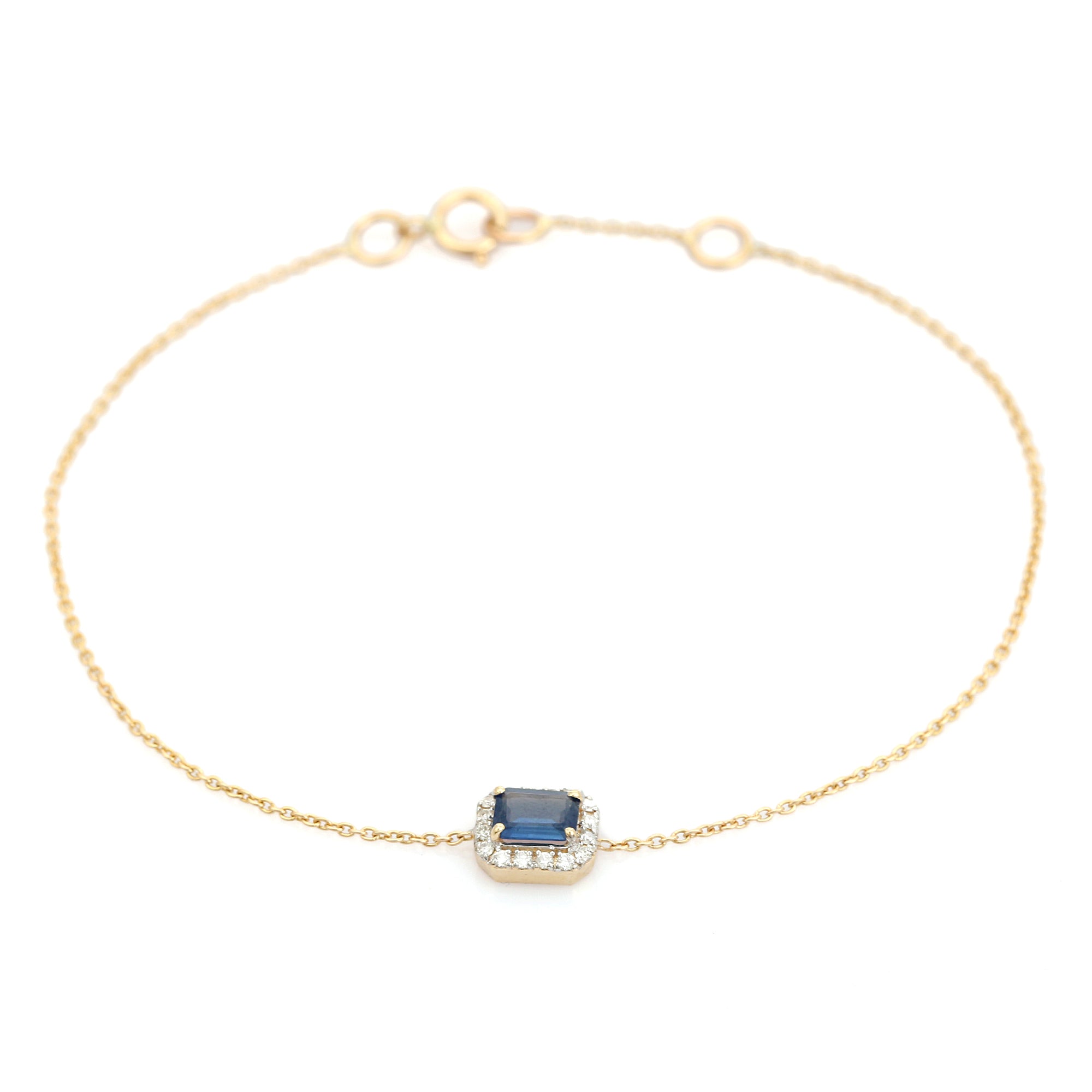 14K Cluster Diamond Halo Blue Sapphire Wedding Bracelet