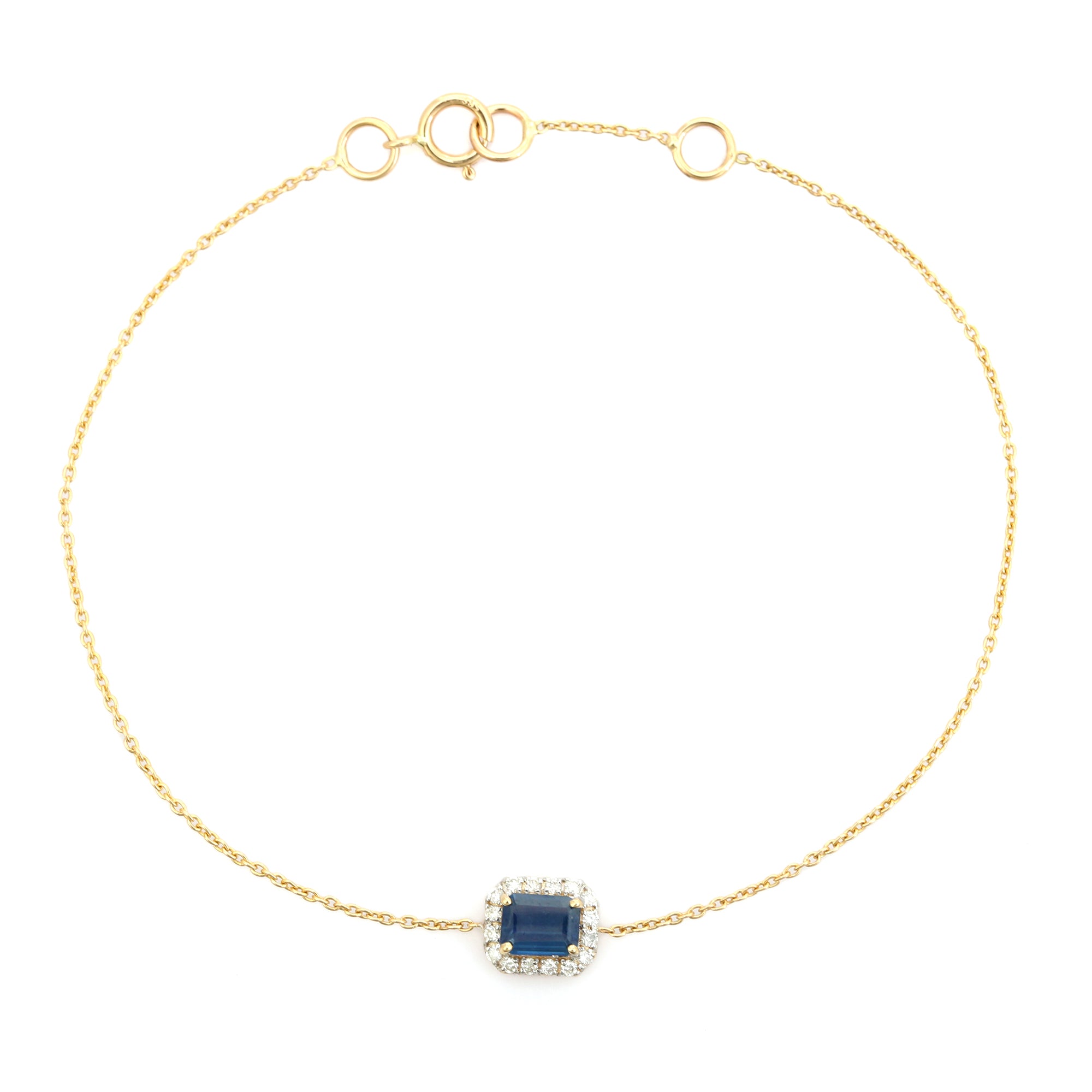 14K Cluster Diamond Halo Blue Sapphire Wedding Bracelet