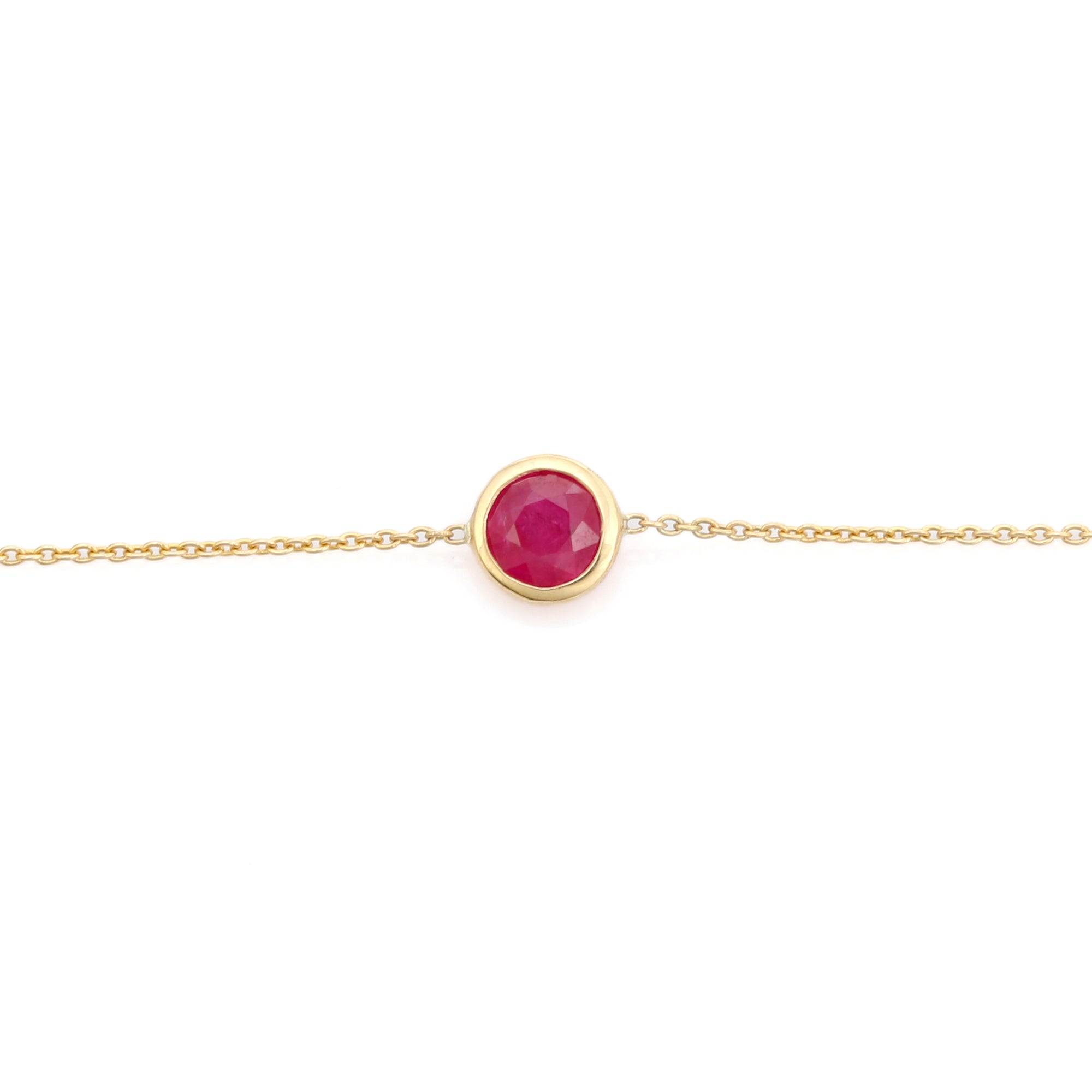 Minimal 14K Solitaire Ruby Chain Bracelet For Girlfriend