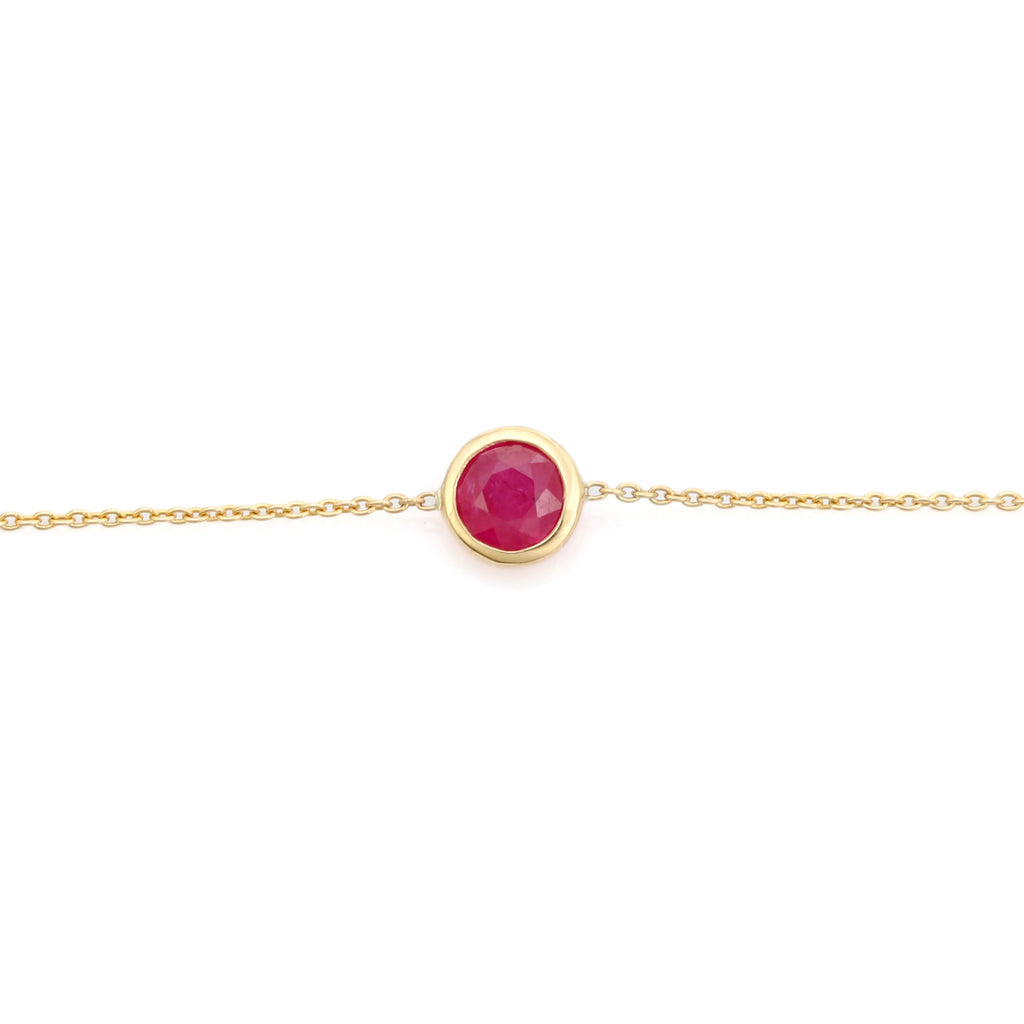 Minimal 14K Solitaire Ruby Chain Bracelet For Girlfriend Image