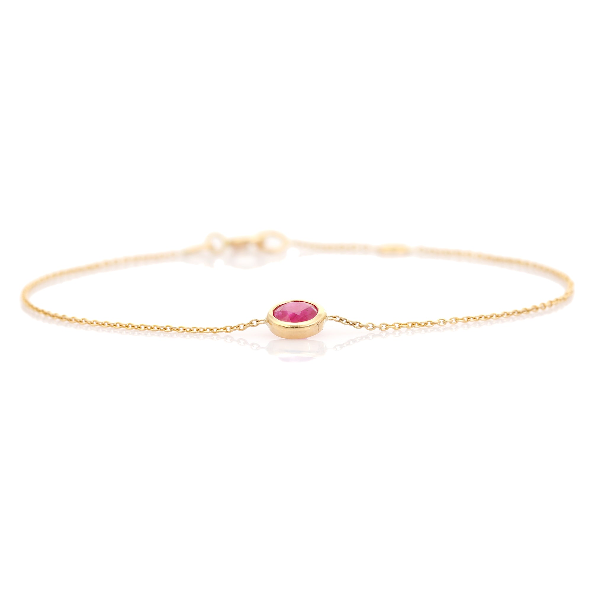 Minimal 14K Solitaire Ruby Chain Bracelet For Girlfriend