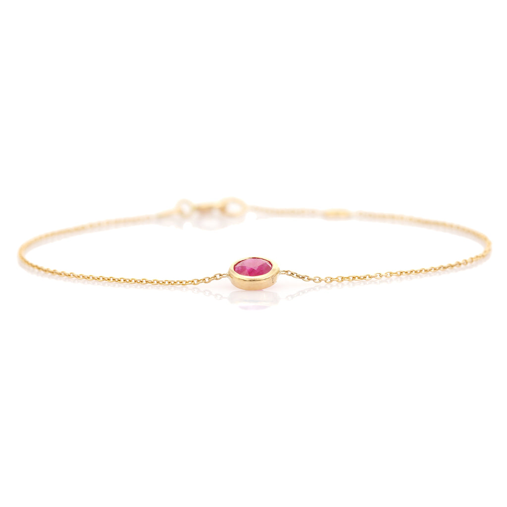 Minimal 14K Solitaire Ruby Chain Bracelet For Girlfriend Image