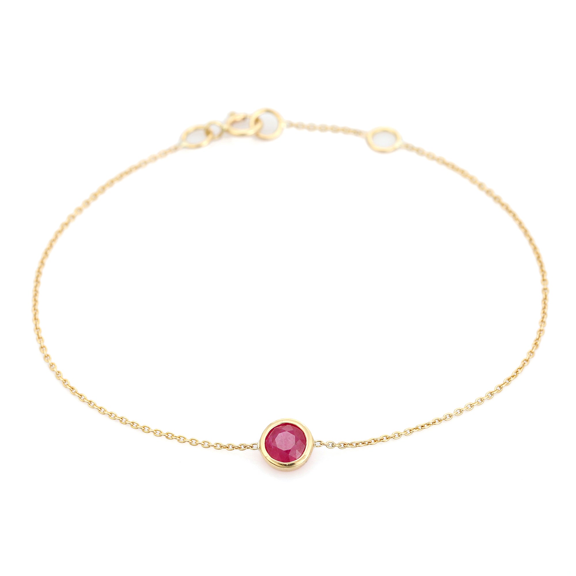 Minimal 14K Solitaire Ruby Chain Bracelet For Girlfriend