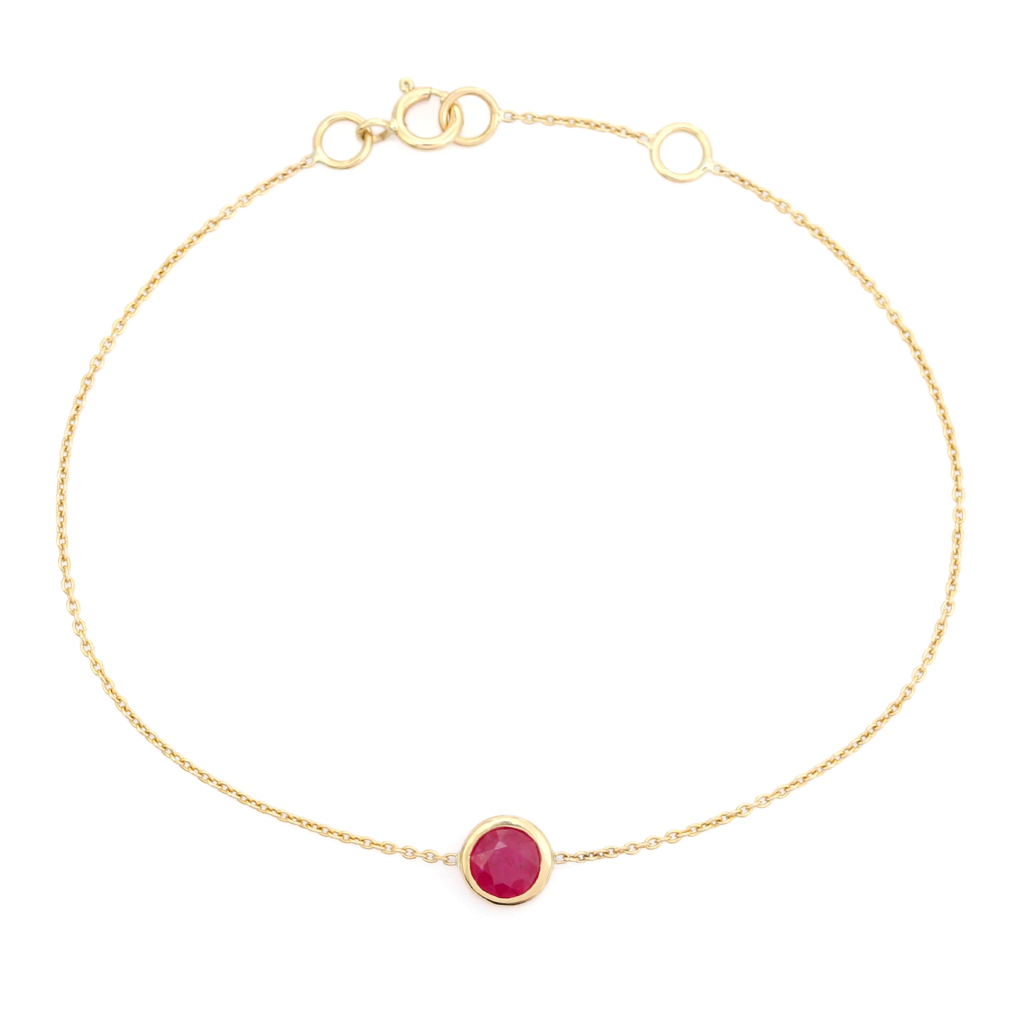 Minimal 14K Solitaire Ruby Chain Bracelet For Girlfriend
