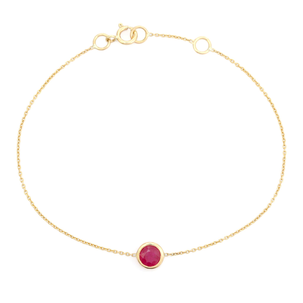 Minimal 14K Solitaire Ruby Chain Bracelet For Girlfriend Image