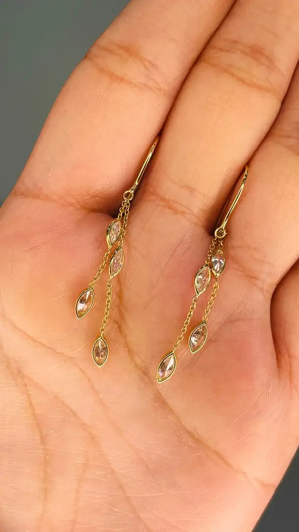 18K Yellow Gold Layered Chain Diamond Earrings