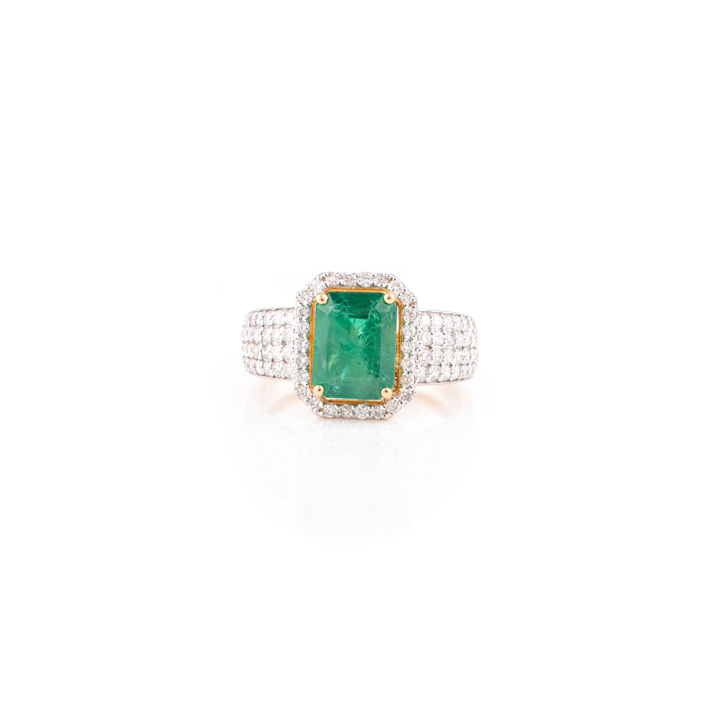 18K Gold Rare Emerald Diamond Solitaire Ring Image