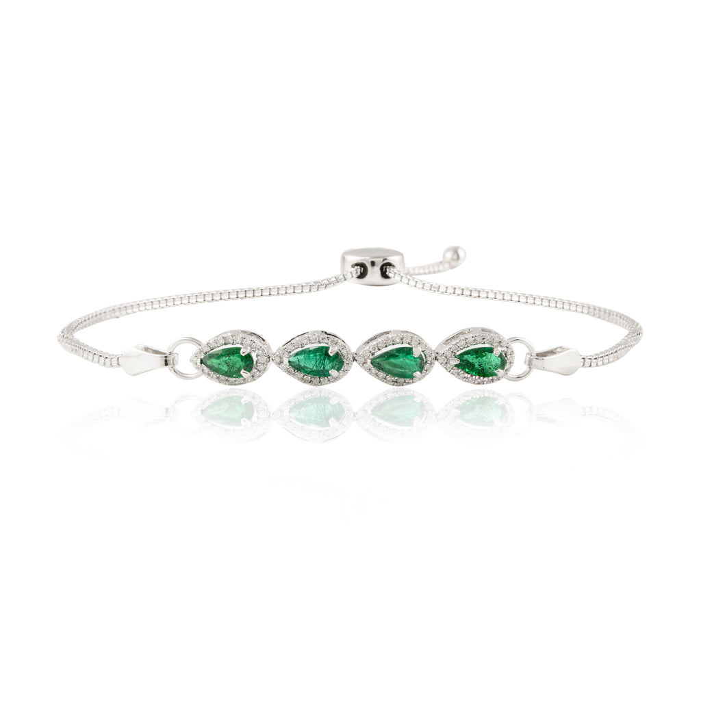 Emerald Diamond Adjustable Bracelet 18K White Gold Image