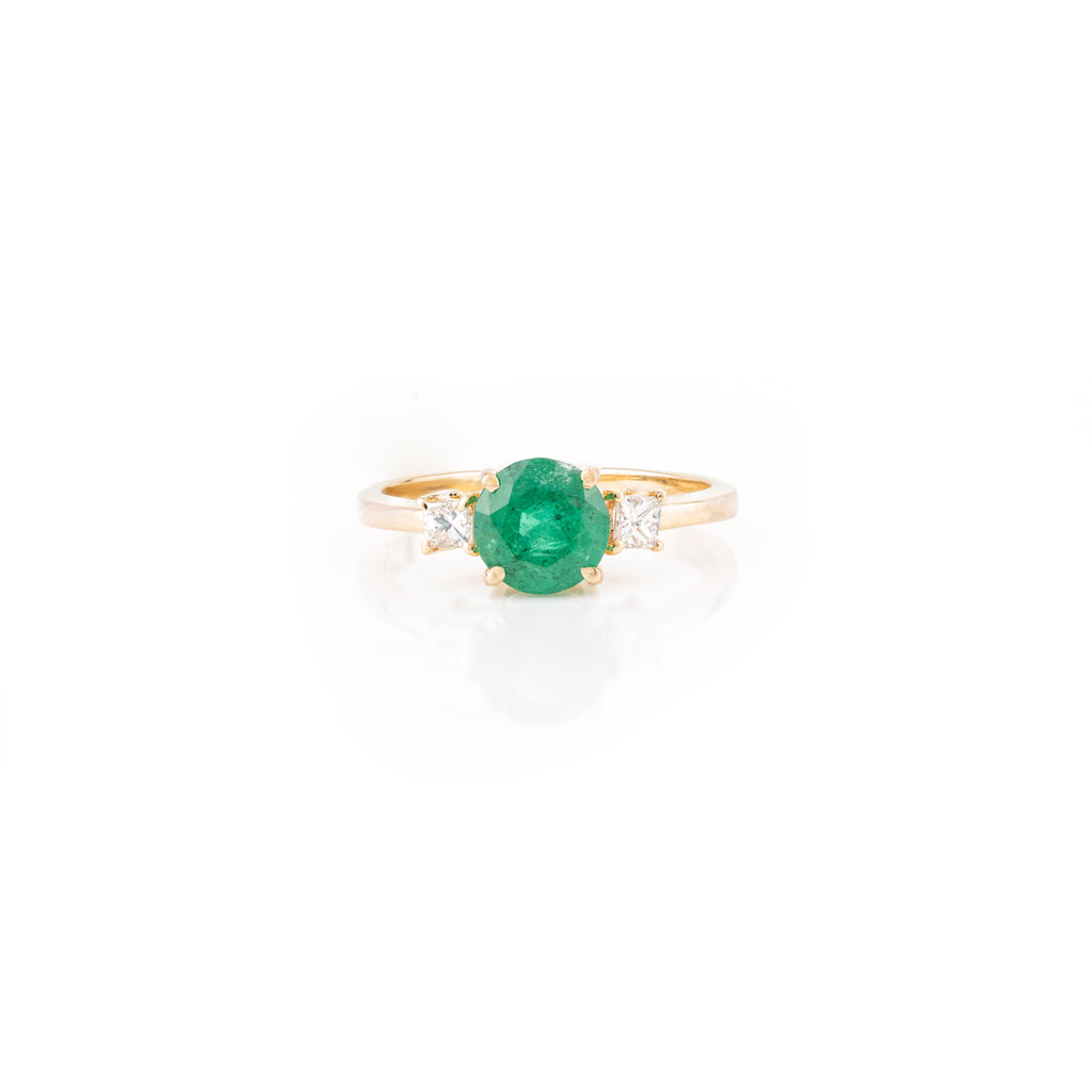 14k Emerald & Diamond Three-Stone Engagement Ring Image