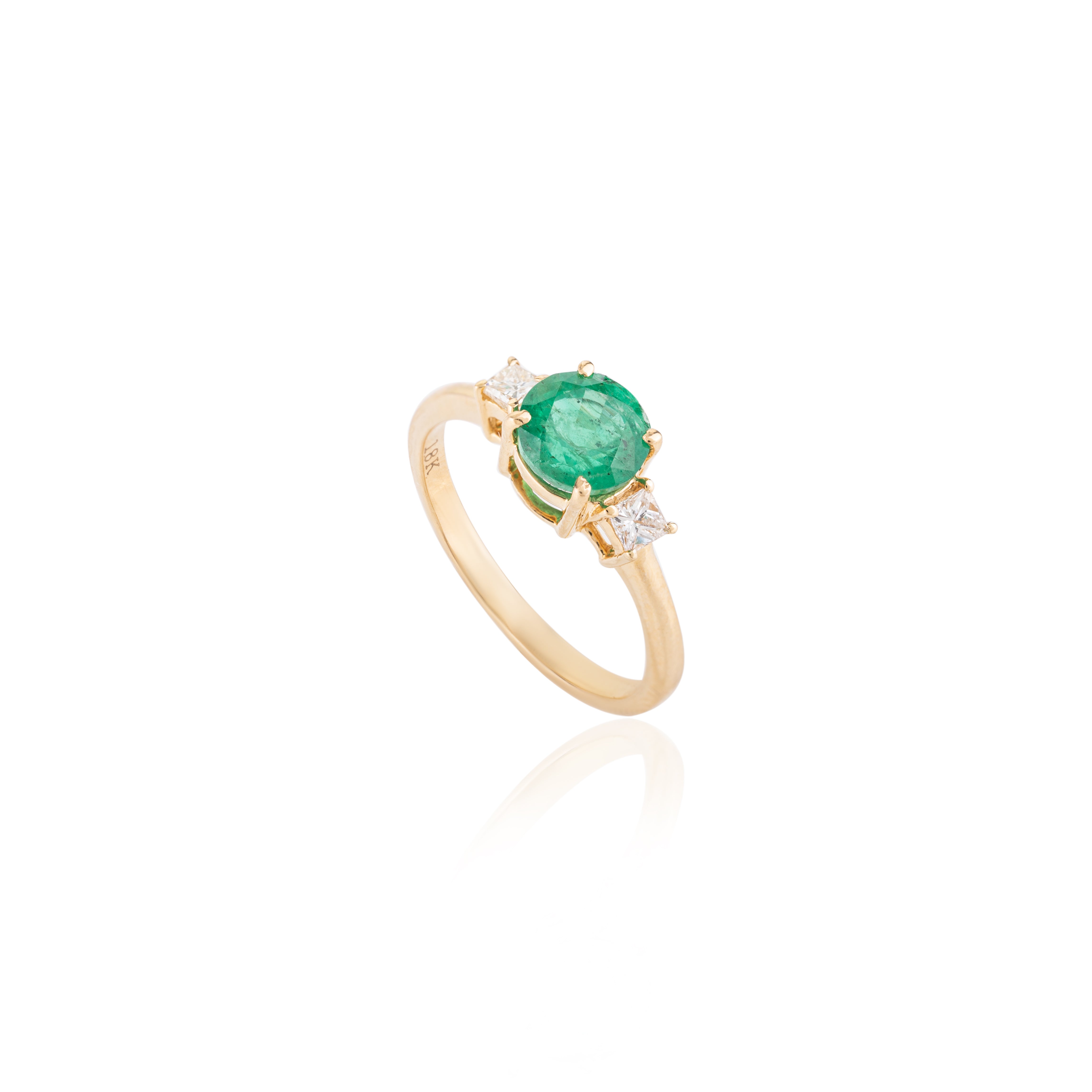 14k Emerald & Diamond Three-Stone Engagement Ring