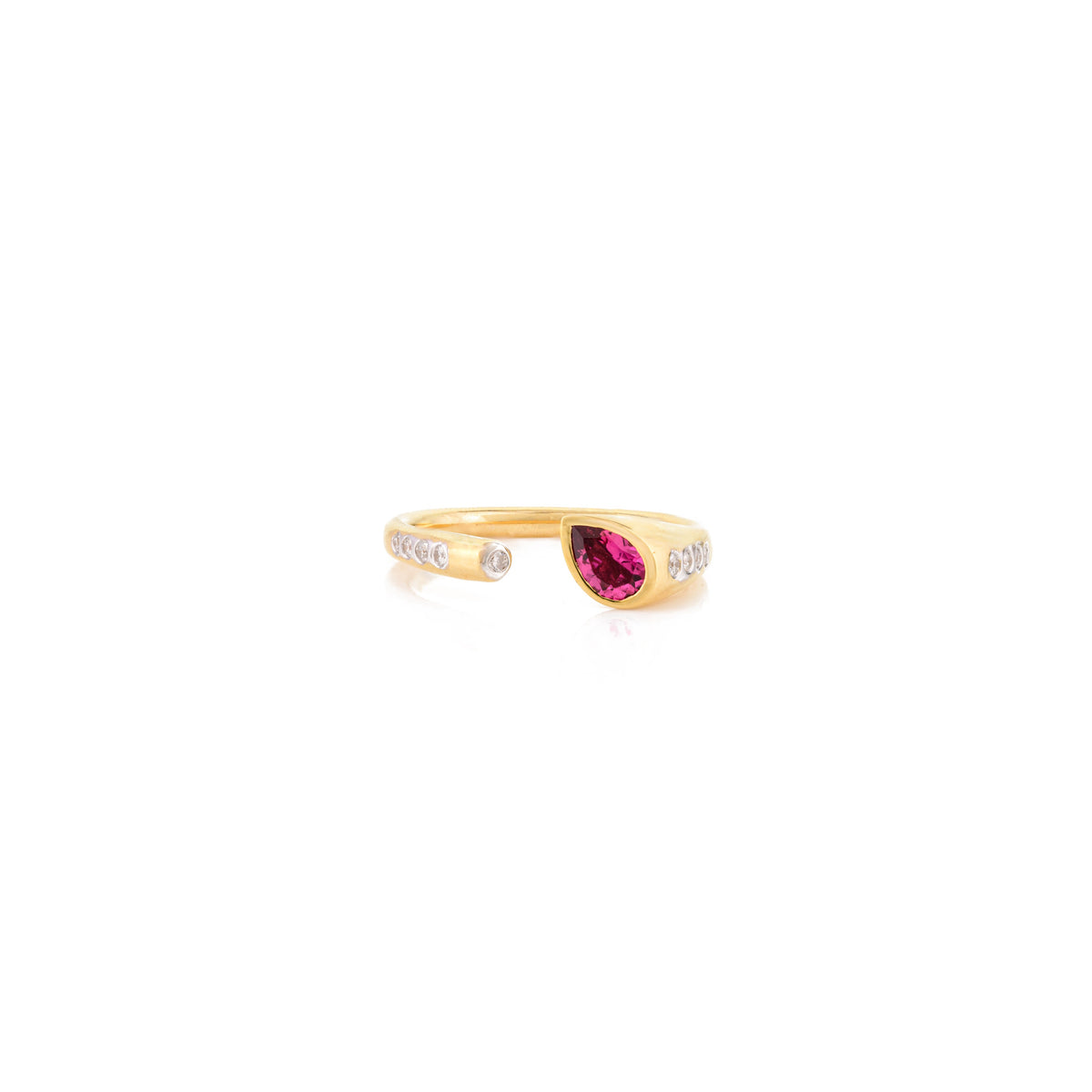 14K Solid Yellow Gold Modernist Pear Cut Ruby Open Ring