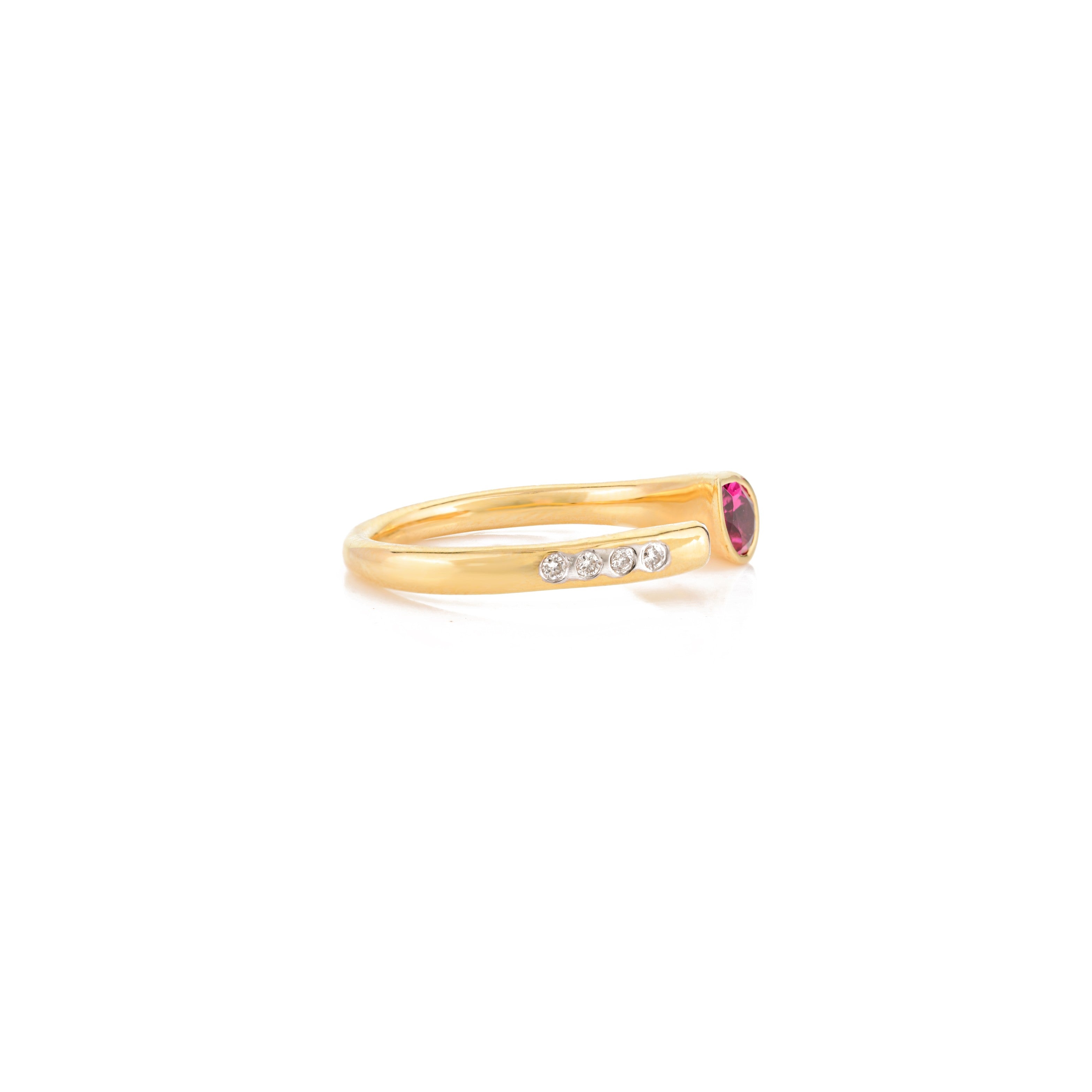 14K Solid Yellow Gold Modernist Pear Cut Ruby Open Ring