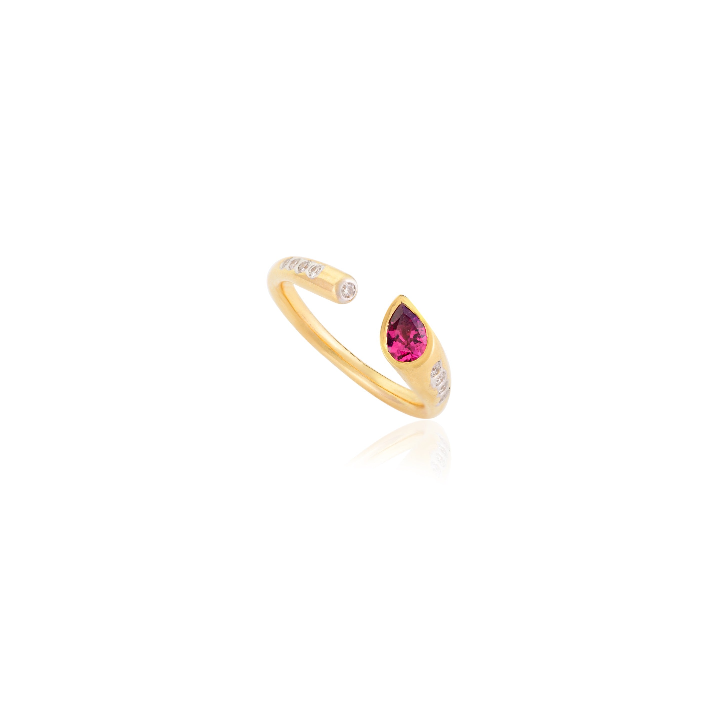 14K Solid Yellow Gold Modernist Pear Cut Ruby Open Ring - vrjewels-us