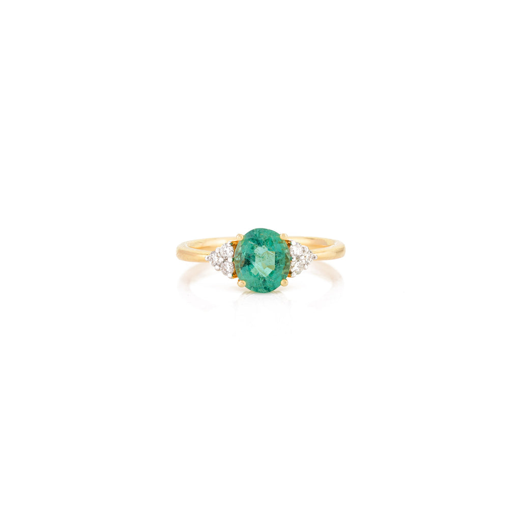 14K Solid Yellow Gold Emerald Diamond Statement Ring Image