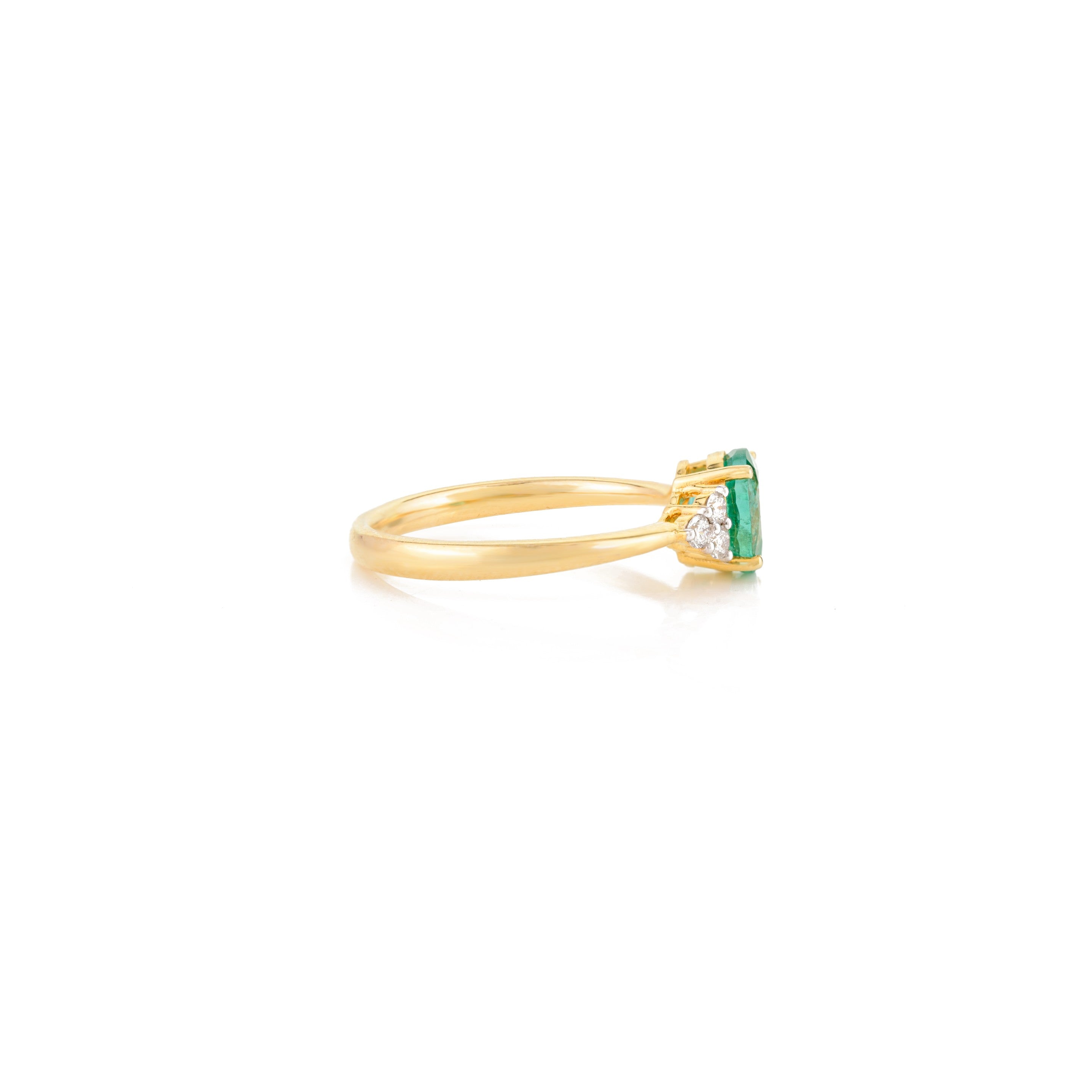 14K Solid Yellow Gold Emerald Diamond Statement Ring