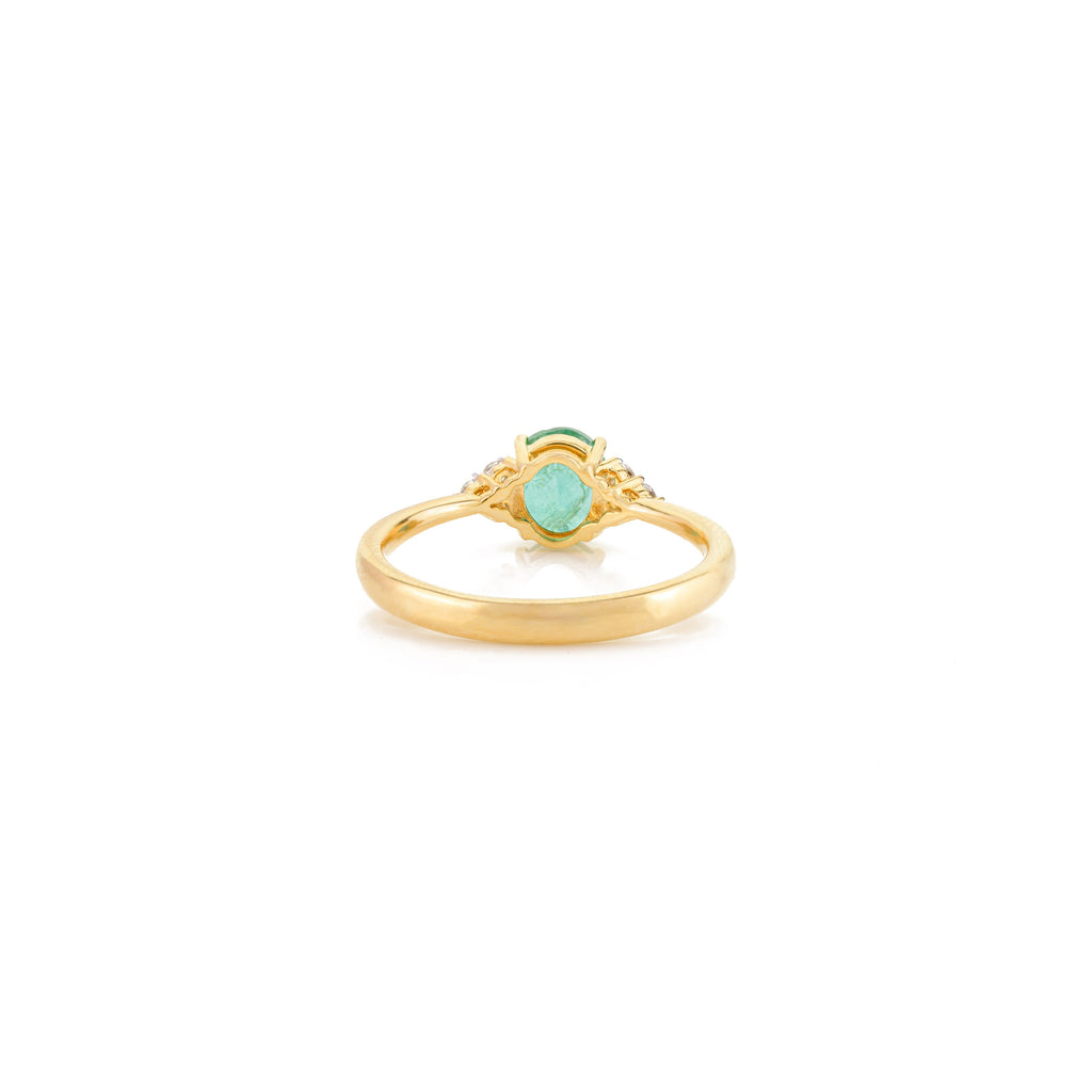 14K Solid Yellow Gold Emerald Diamond Statement Ring Image