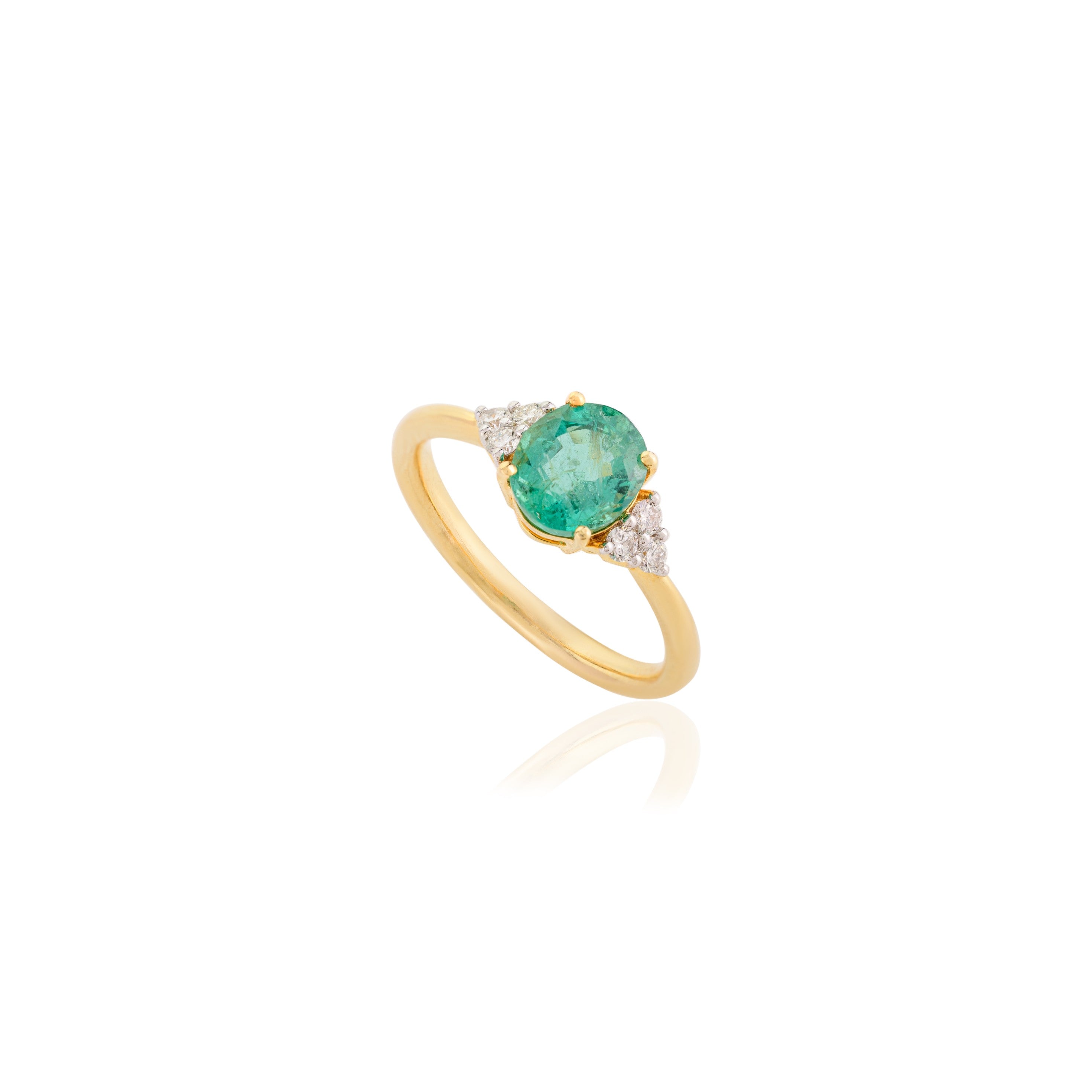 14K Solid Yellow Gold Emerald Diamond Statement Ring - vrjewels-us