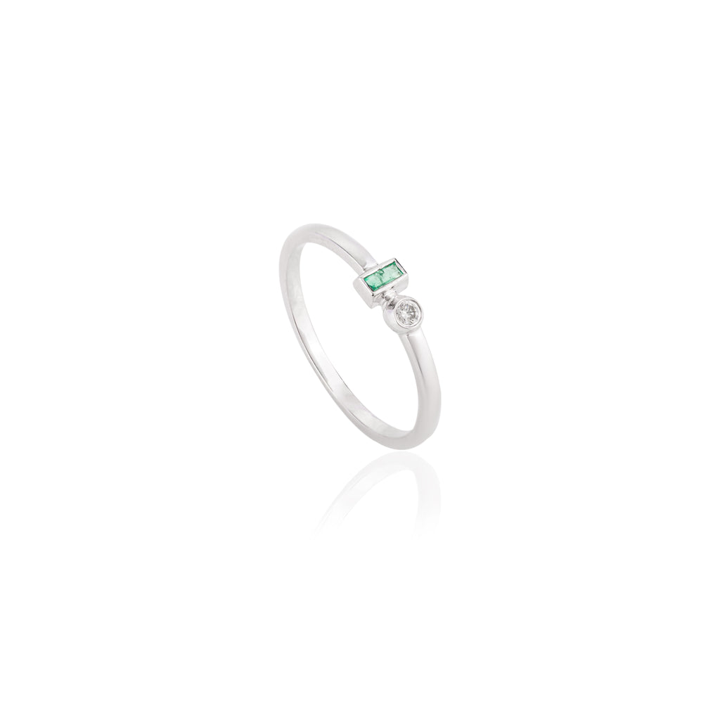 14K Gold Emerald Diamond Toi Et Moi Ring Image