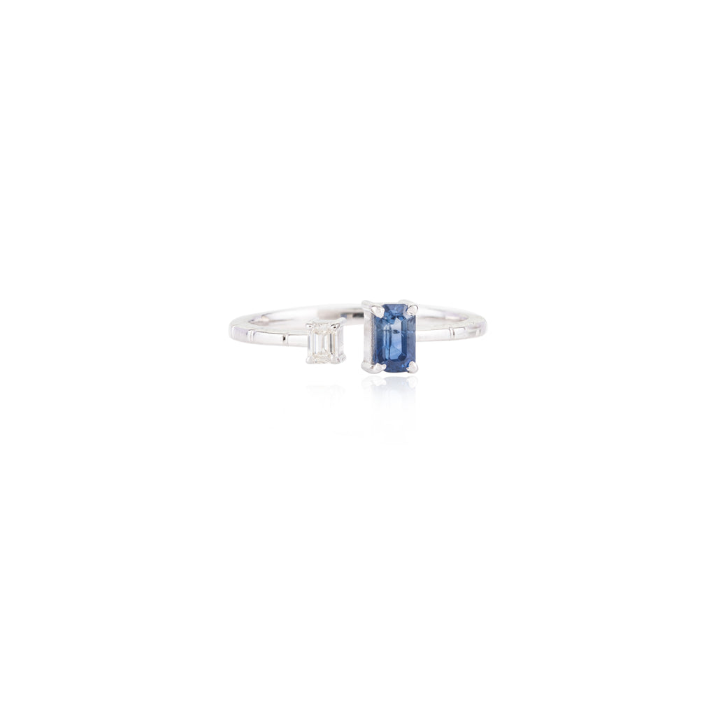 18K Gold Blue Sapphire & Diamond Open Ring Image
