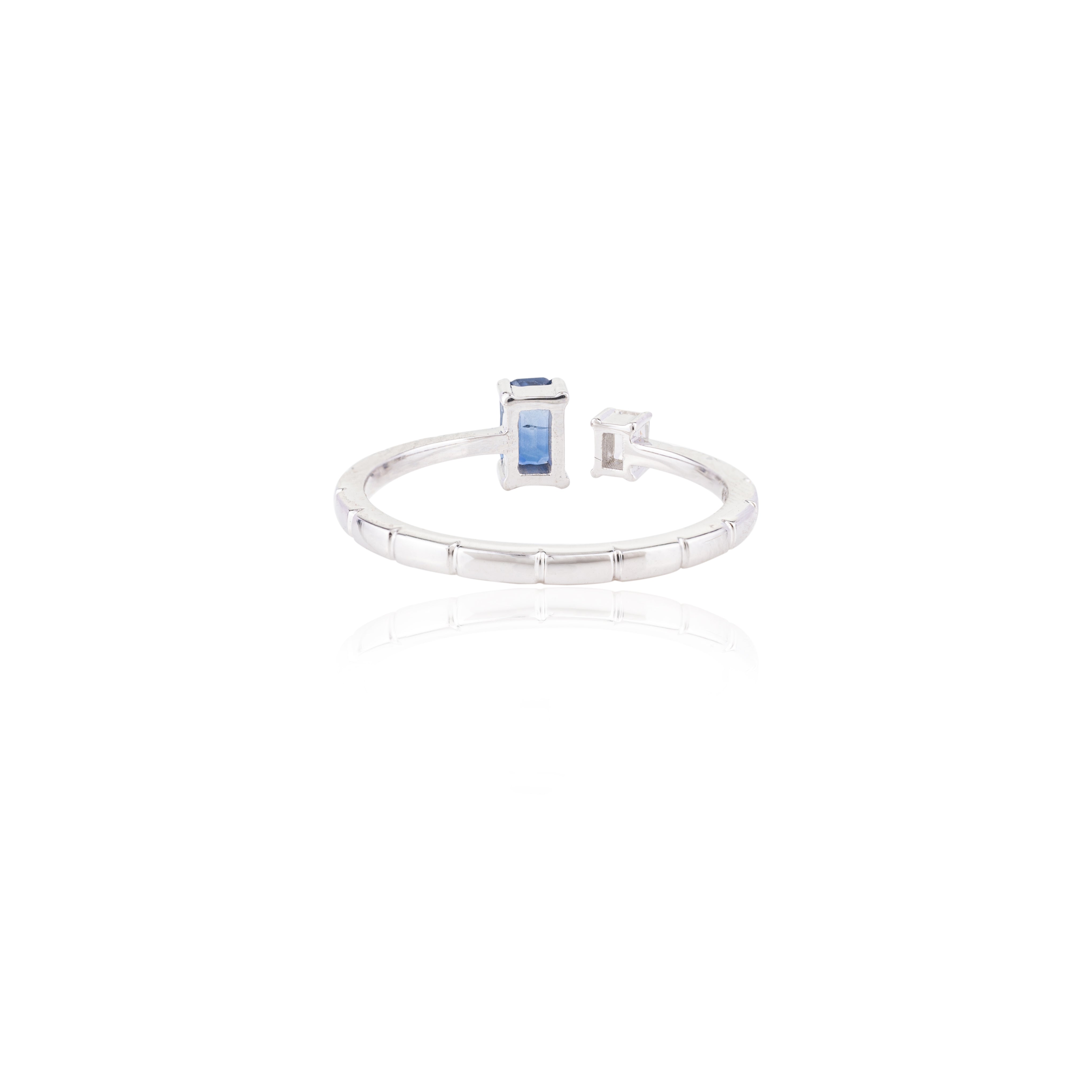 18K Gold Blue Sapphire & Diamond Open Ring