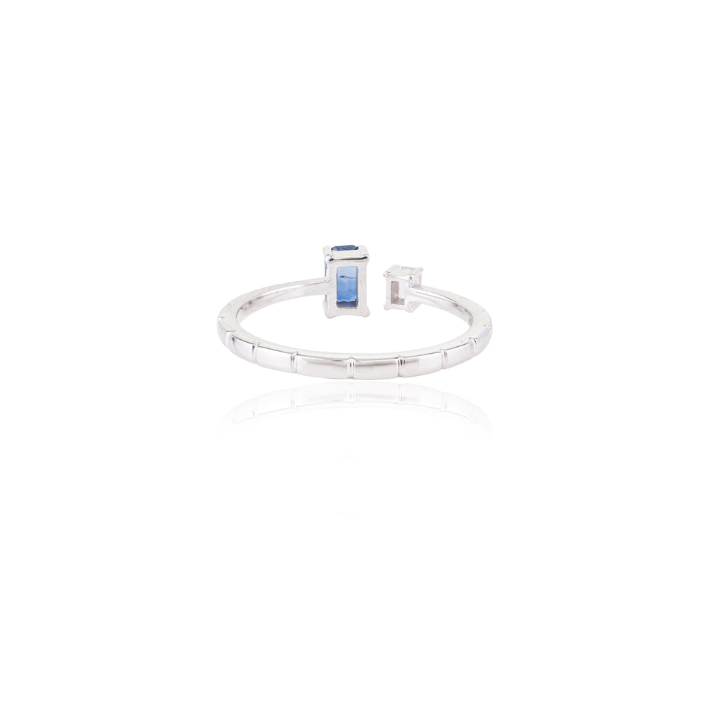 18K Gold Blue Sapphire & Diamond Open Ring Image