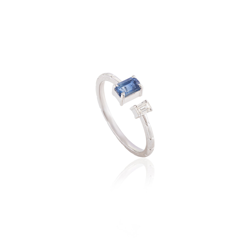 18K Gold Blue Sapphire & Diamond Open Ring Image