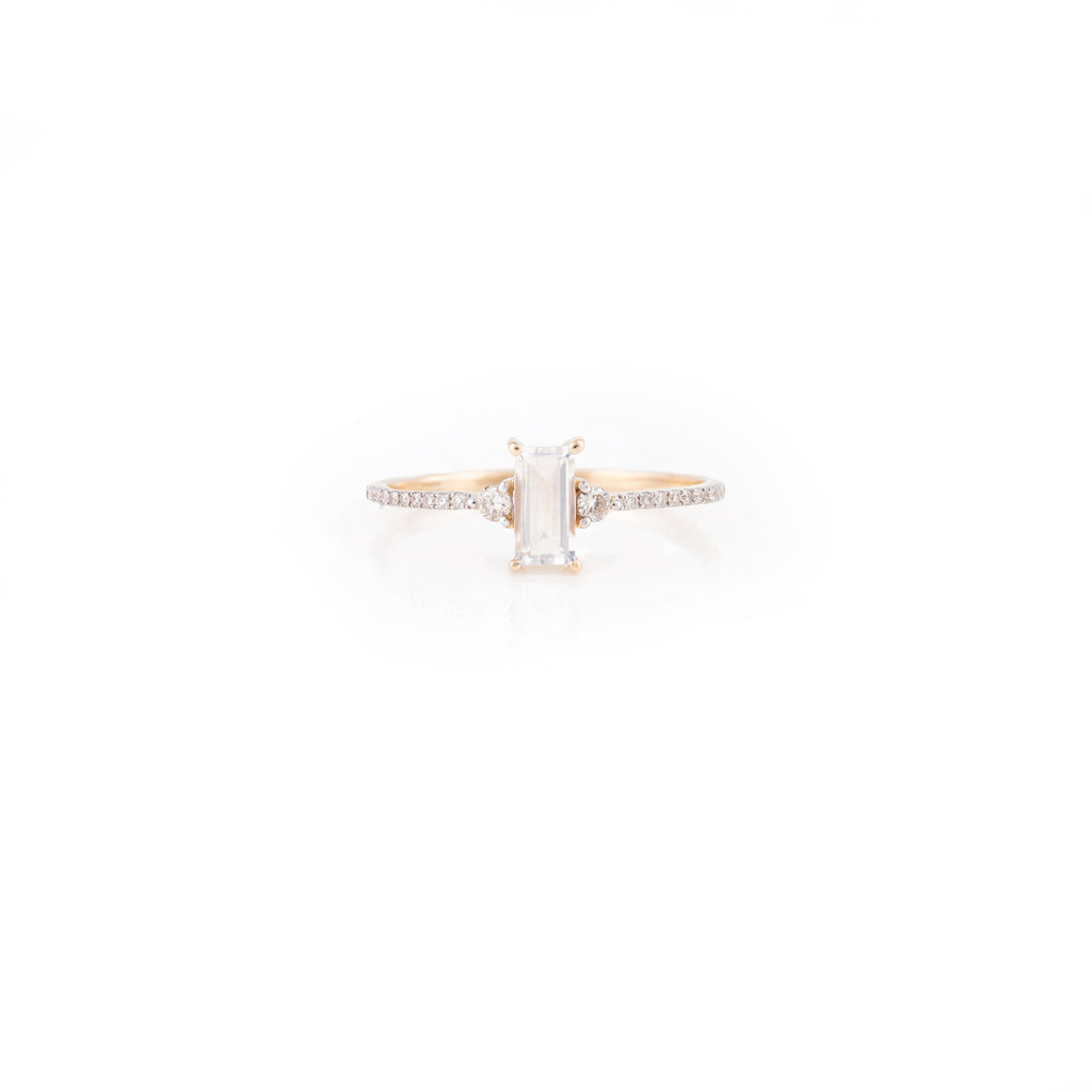 14K Gold Baguette Cut Moonstone Statement Ring Image